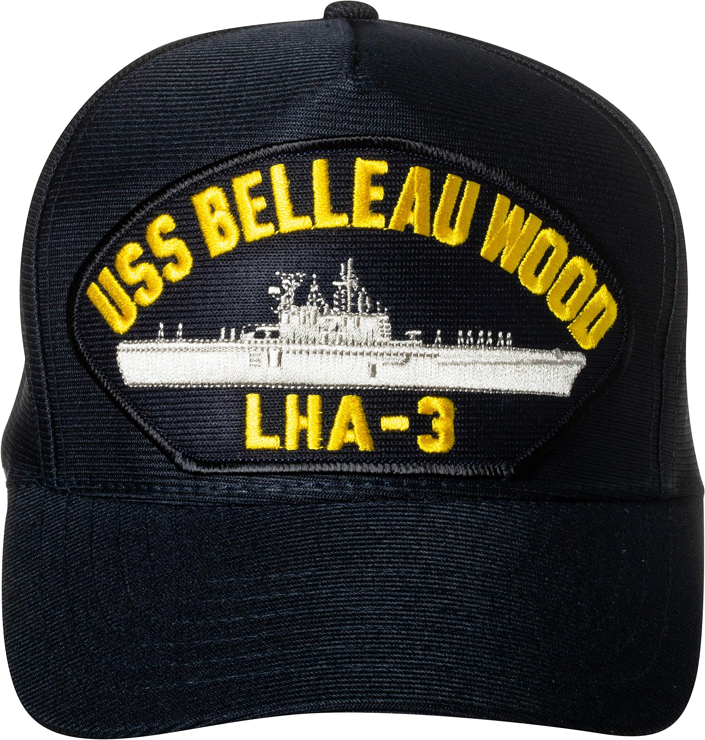 United States Navy USS Belleau Wood LHA-3 Assault Ship Emblem Patch Hat Navy Blue Baseball Cap
