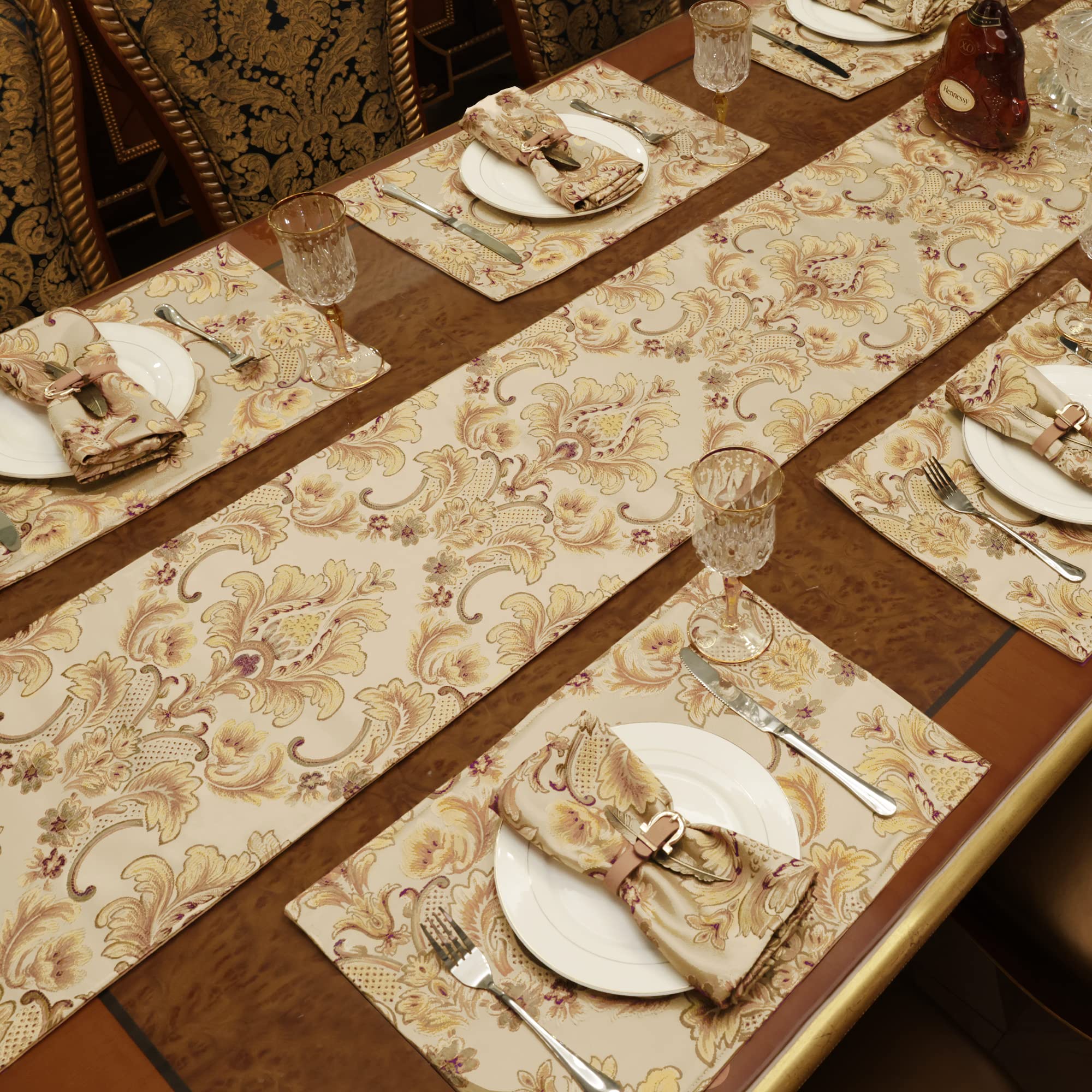 Loom and Mill Luxus-Tischsets, 6 Stück, florales Damast-Jacquard-Stoff, rutschfeste Tischsets für Esszimmer, Küche, Party, Urlaub, langlebige und waschbare Esstischsets (Khaki, 30.5x45.7 cm)