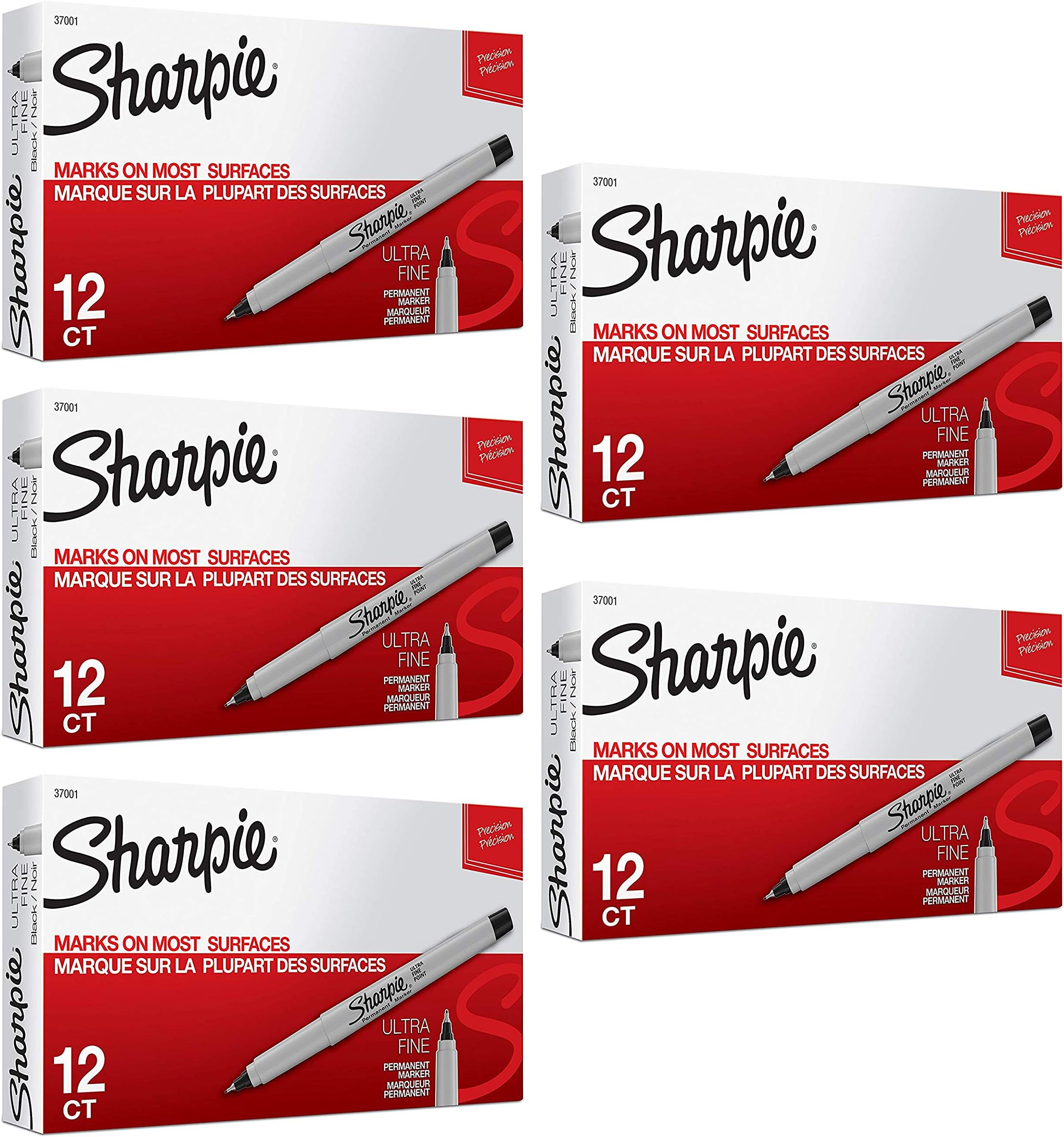 Sharpie Permanent Markers, Ultra Fine Point, Black, 12 Count, 5 Pack