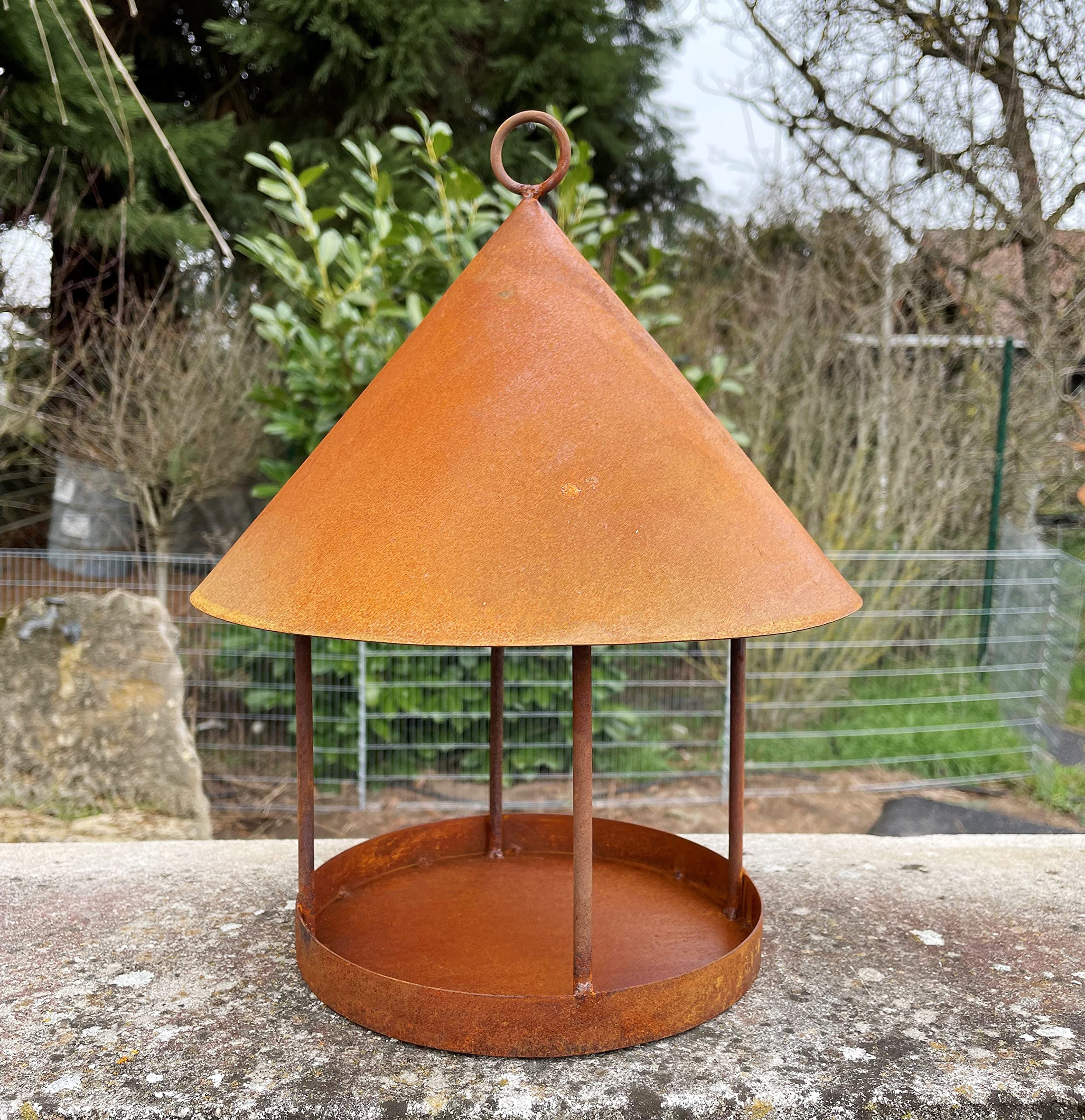 Vogelhaus Rund Aus Edelrost 32x25cm - Futterhaus Zum Aufhängen Mit Beleuchtung