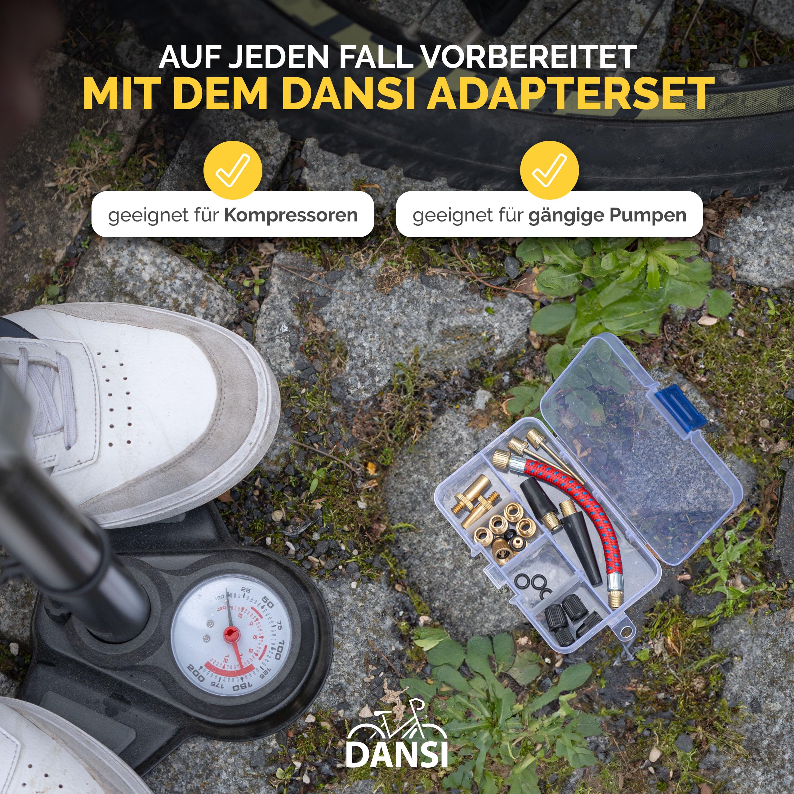 DANSI Set di 21 adattatori per valvola della bicicletta, con guarnizione e tappi per palloni da bicicletta, adattatore universale per valvole per pompe e compressori, soluzione all-in-one per