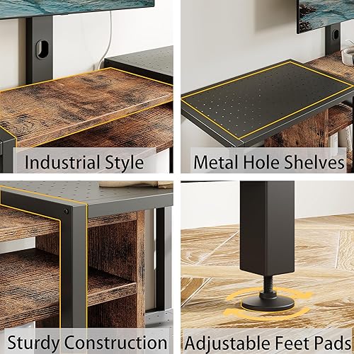 Miniatura 7 de IRONCK Soporte de TV de 79 pulgadas para televisores de hasta 85 pulgadas con soporte y toma de corriente, consola de TV de 3 niveles con estantes