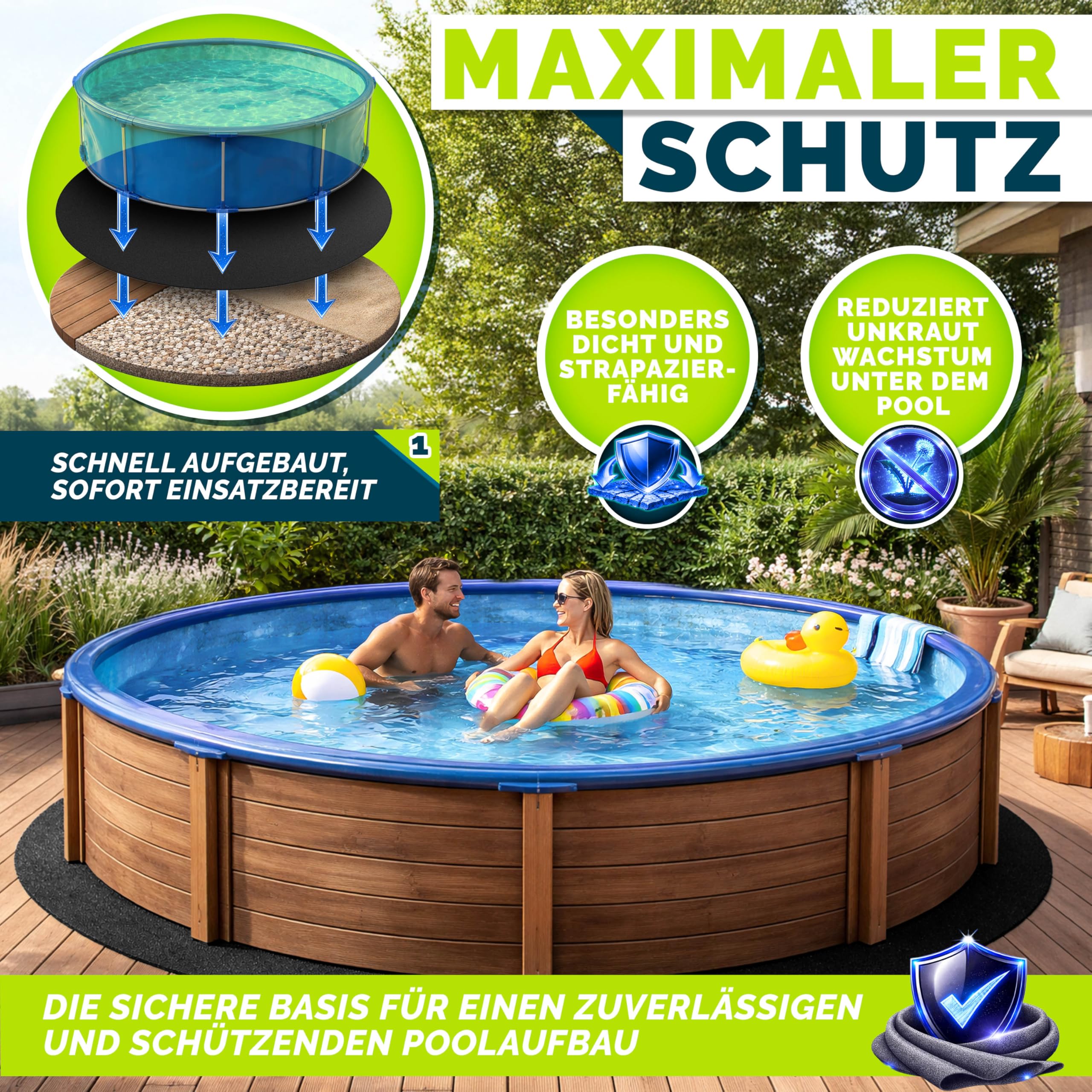 tillvex® Premium Pool Unterlage Rund 430 cm Geotextil 400g/m² | Bodenplane für Pools bis Ø 400 cm | Poolmatte zuschneidbar Bodenschutzvlies Schwimmbecken | Reißfeste Poolunterlage Bodenschutzmatte