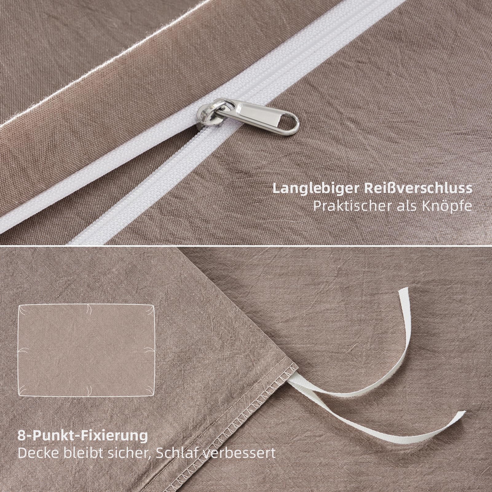 Copripiumino Estivo 3 pezzi 200x220 Marrone - 100% Cotone prelavato - OEKO-TEX - 1 Copripiumino + 2 Federe 80x80 con cerniera