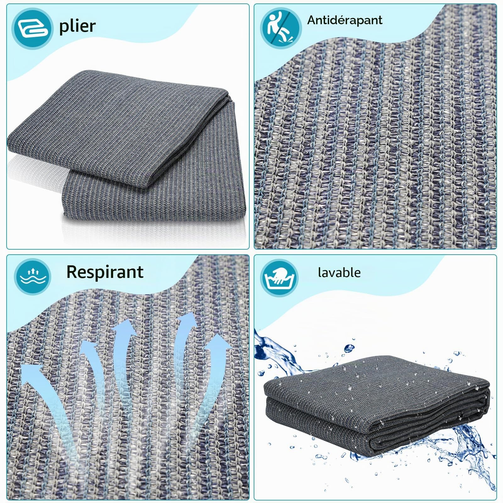 Tapis de tente 300x500cm, Tapis de camping respirant et lavable antidérapant avec 13 piquets et sac de transport, pour caravane, camping-car, auvent, Gris Bleu