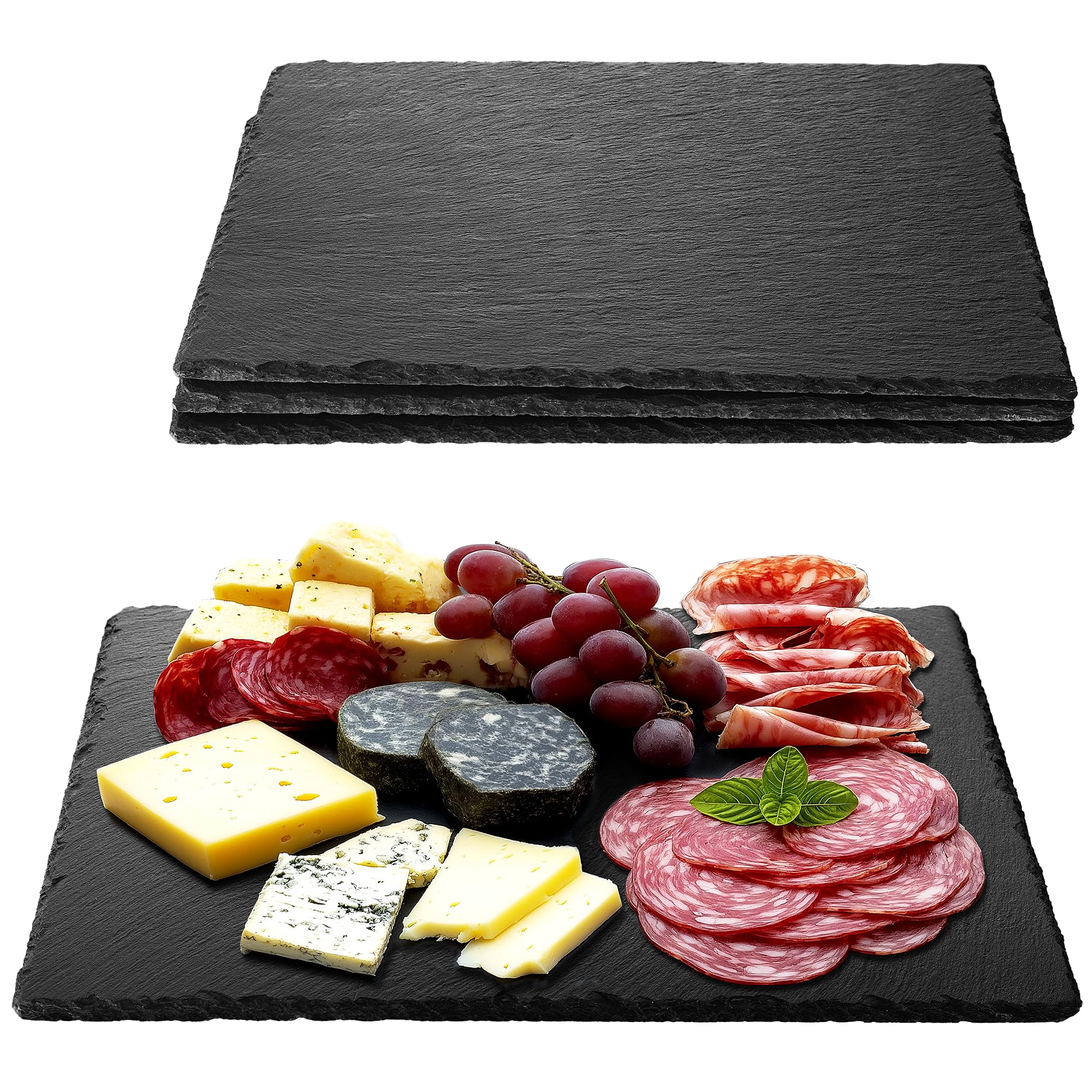 Navaris Slate Plates - Food Contact Safe Workmanship - Cheese Platter Grazing Board Rectangle Plates - Slate Serving Platters - Set of 4-38 x 28 cm (15x11)
