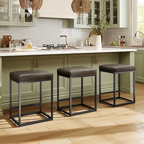 Miniatura 41 de MAISON ARTS Juego de 3 taburetes de bar de 24 pulgadas de altura de mostrador para encimera de cocina, taburetes de bar modernos tapizados 3 pcs