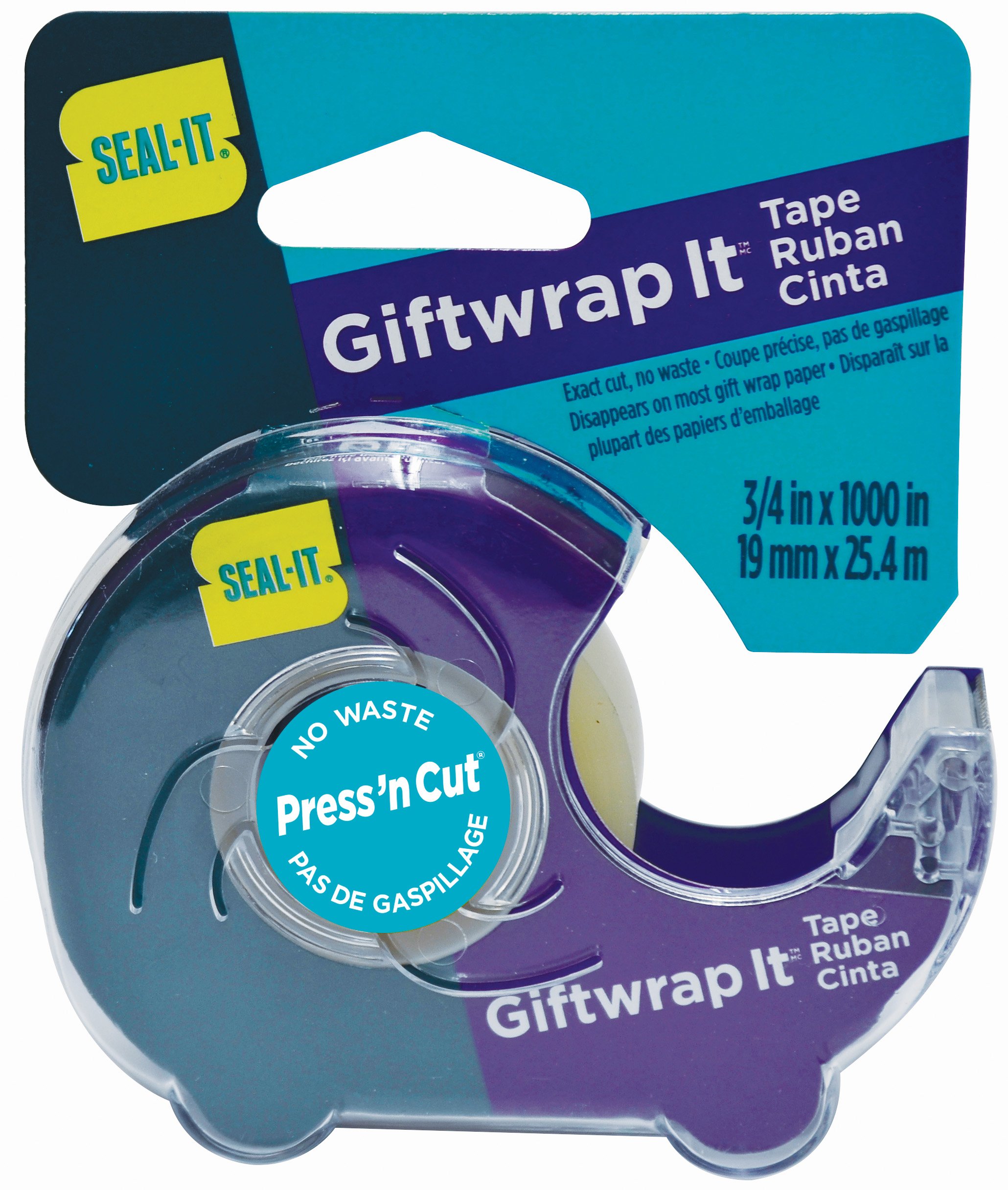 Seal-ItGift Wrap-It Stationery Tape on Press N' Cut dispenser (3/4in x 1000in per roll), Value Pack of 6, (6,000in total)