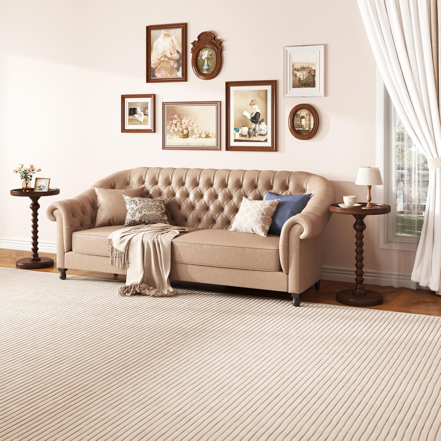 Yusong Round Side Table, Drink Table for Small Spaces, Mid-Century Accent End Table Nightstand Bedside Table for for Living Room, Bedroom, Corners, and Office (Walnut)