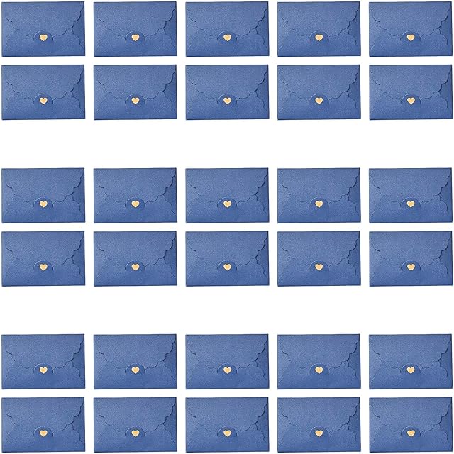 ASFINS Blue Envelope, 30pcs Handmade Mini Gift Card Envelopes Holders Cute Post Card Heart Clasp for Christmas Gift Cute Envelope for DIY Wedding Birthday Party, 10.5 x 7cm (S)