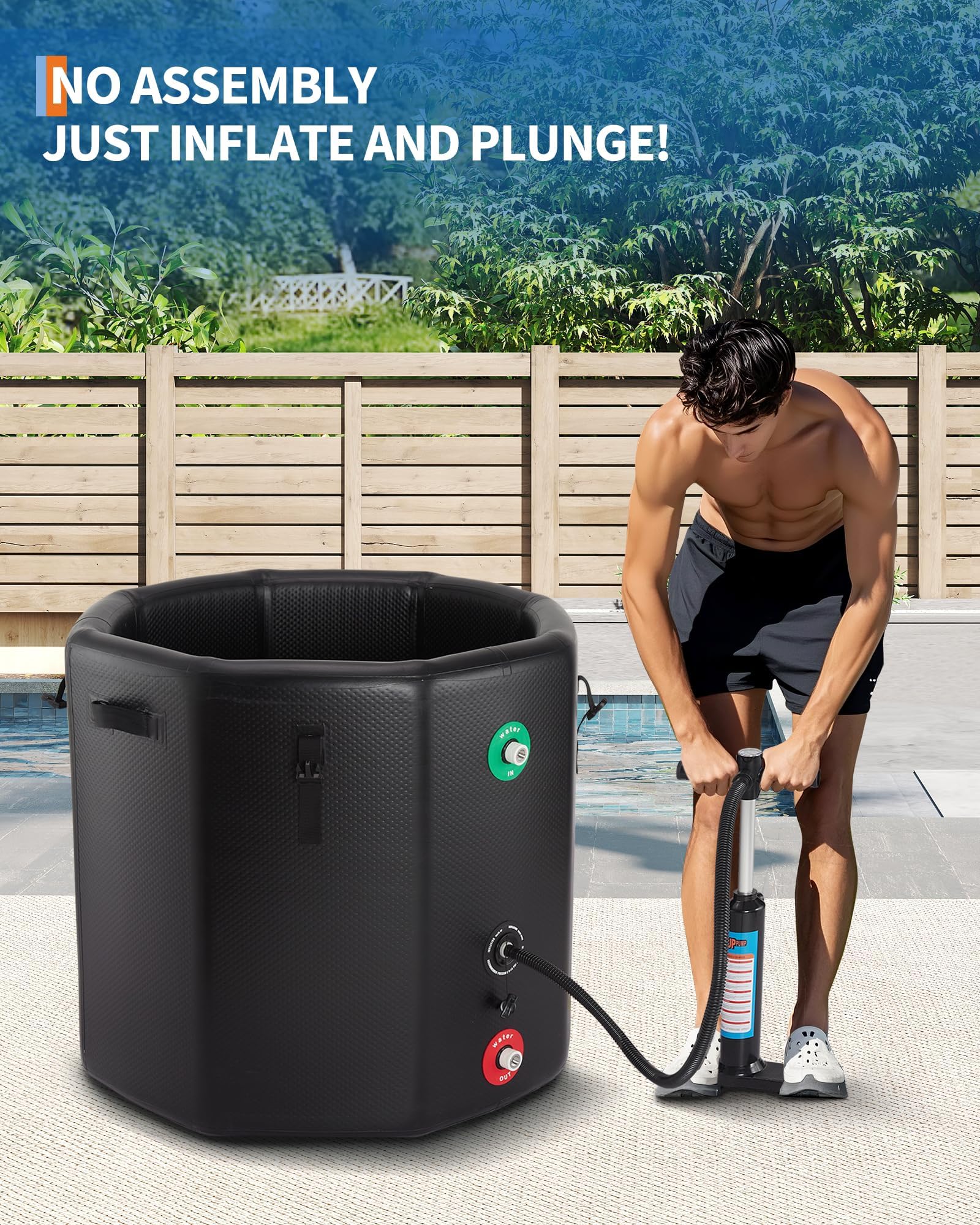 Garvee baquet à glace gonflable pour sportifs 700L, Récupération musculaire rapide – Couvercle isolant, compatible refroidisseur d'eau, usage intérieur/extensionérieur – Bain froid portable