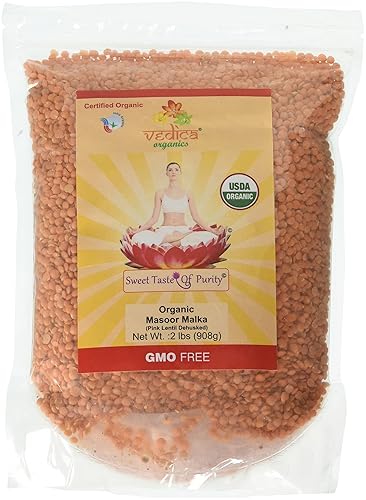 Masoor orgánico Dal Mogar Masoor Malka (Lenteja rosa descascarada) (2 libras)