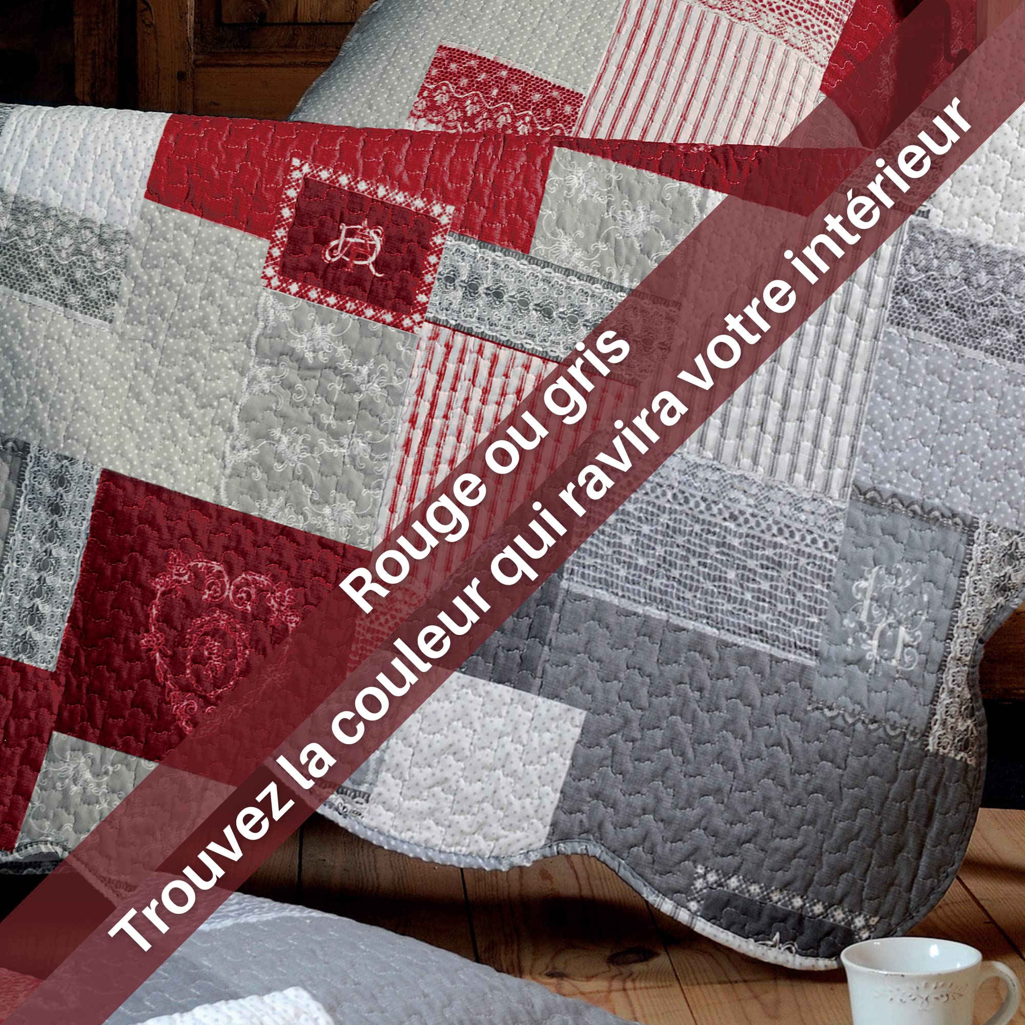 Stof - Arkansas Boutis avec 2 Taies Polyester Gris 220 x 240 cm P47118001, champêtre, Montagne