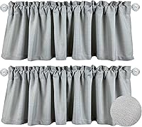 Vista 2 de Aiking Home Cenefas de ventana – 2 paneles de poliéster sólido cenefas de cocina con bolsillo para barra de 2.5 pulgadas para ventanas pequeñas
