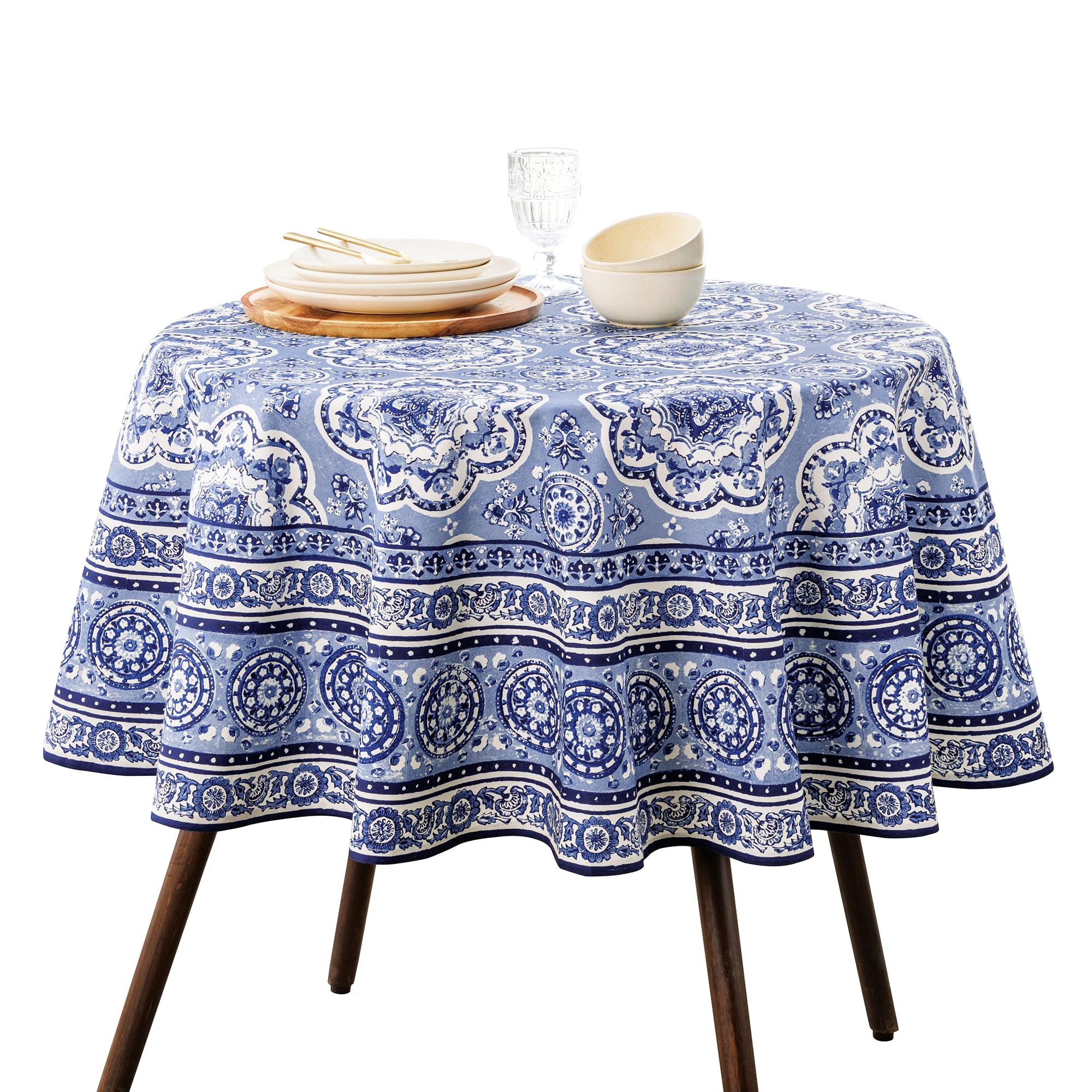 Maison d' Hermine Table Cloth Round Table 100% Cotton 63 Round Inches Tablecloth Reusable Decorative for Dining Kitchen Room Farmhouse Home Spring