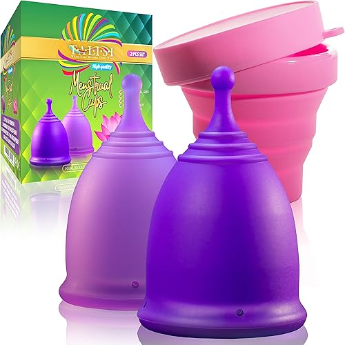 Miniatura 10 de Talisi - Juego de 2 tazas menstruales con taza de esterilización plegable de silicona plegable alternativa a tampones y almohadillas menstruación