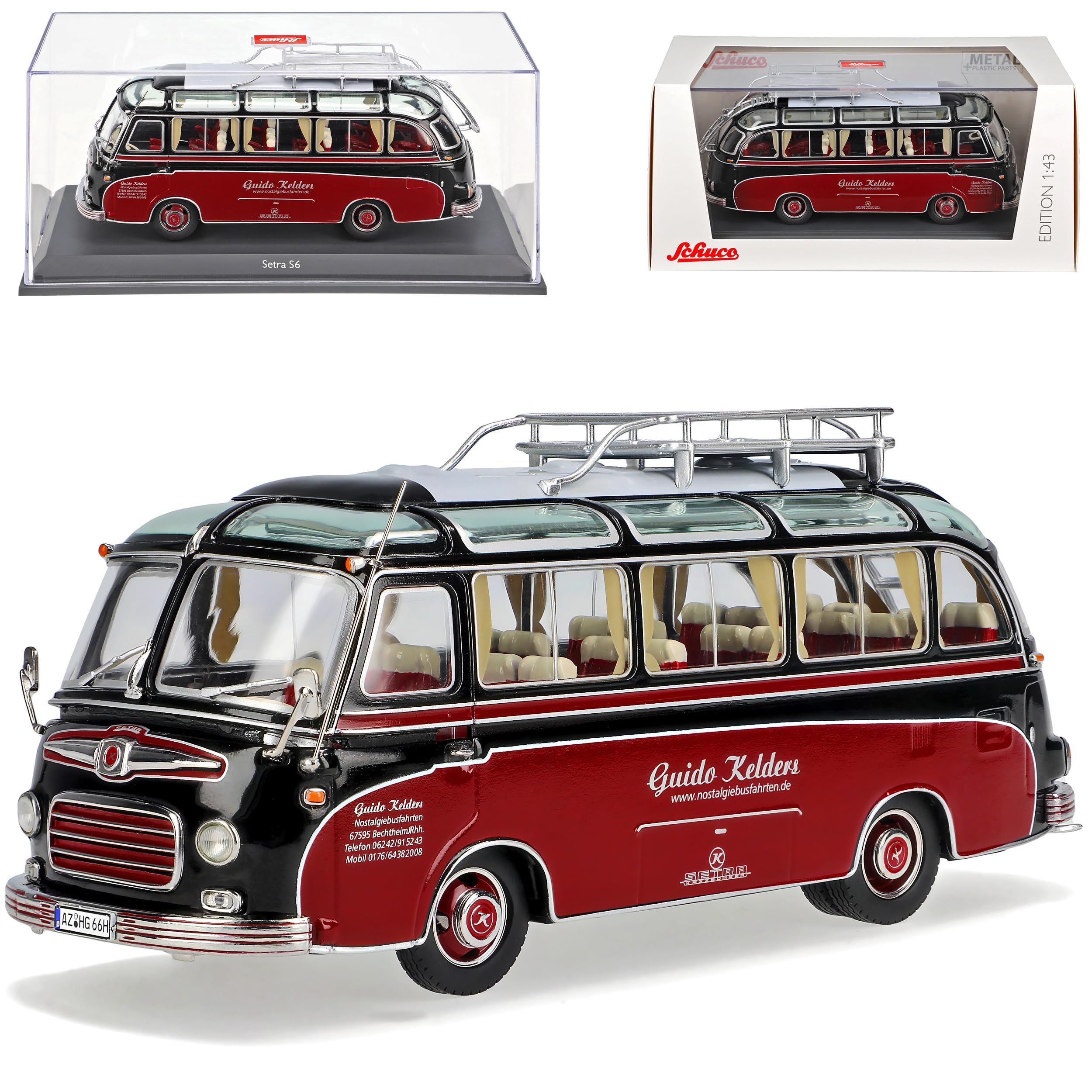 Setra S6 Bus Rot Guido Kelders Nostalgiebusfahrten 1/43 Schuco Modell Auto Modell Auto