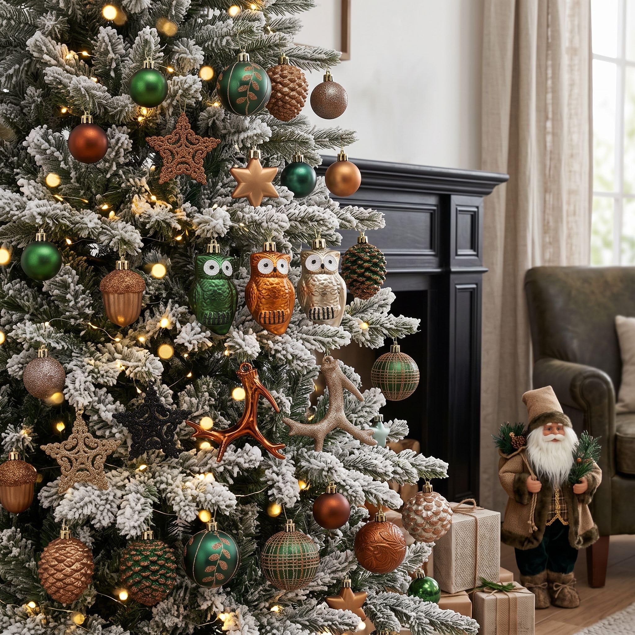 Valery Madelyn Lot de 40 boules décoratives pour sapin de Noël | Décorations de Noël incassables à suspendre en vrac pour Noël, marron et doré