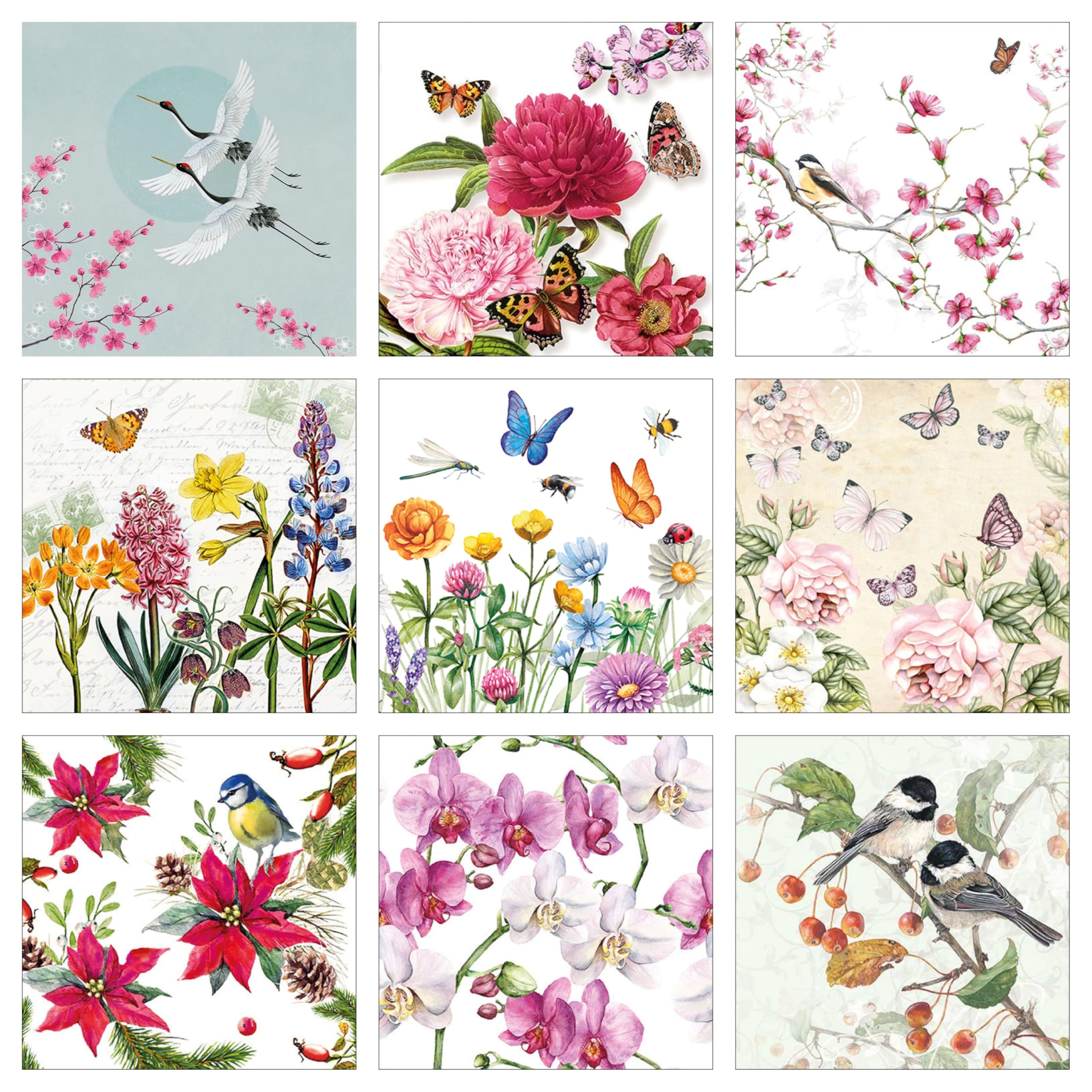 Decoupage Napkins flowers flamingo Peacock Robin Humming Bird Print Set9-9 Decoupage Tissues -1 napkins of each design - 9 pc total-image-38