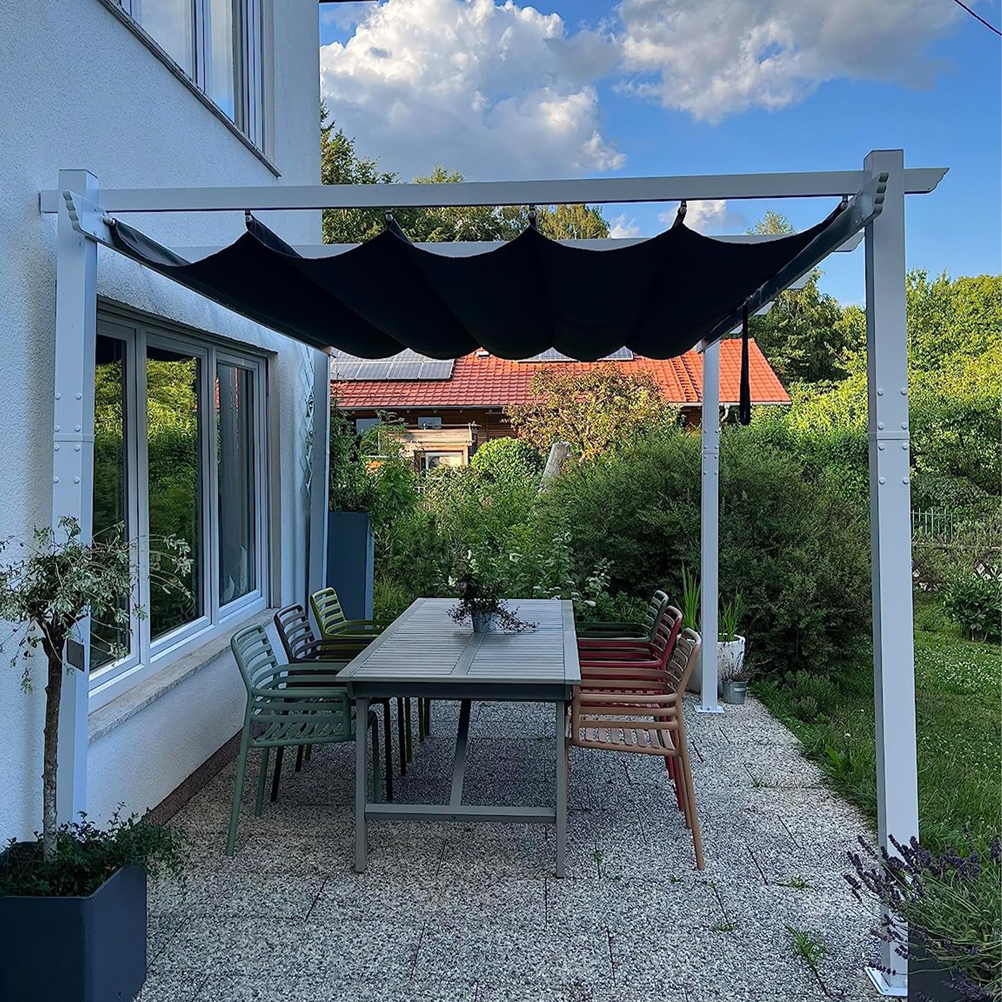 PURPLE LEAF 10' x 12' Outdoor Retractable Pergola Heavy-Duty Aluminum White Pergola with Sun Shade Canopy Patio Modern Shelter for Garden Yard Deck Grape Trellis, Grey