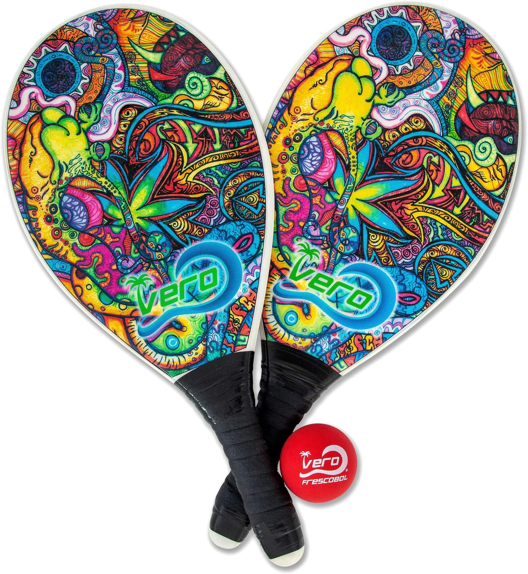 Frescobol Fiberglass Beach Paddleball Paddle Set, Official high-Visibility red Ball, Bag