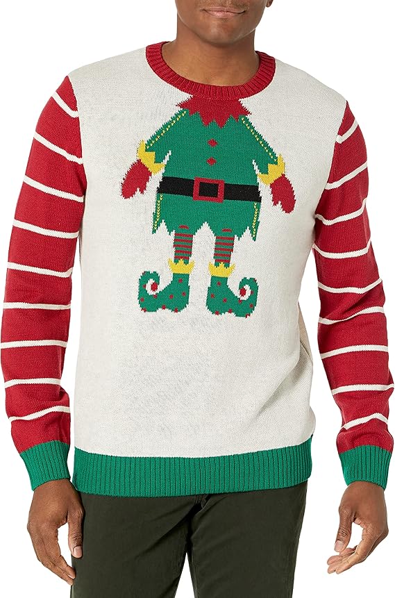 Ugly Christmas Sweater Company Weihnachtspullover mit Elfenmotiv, Rundhalsausschnitt Amazon.de