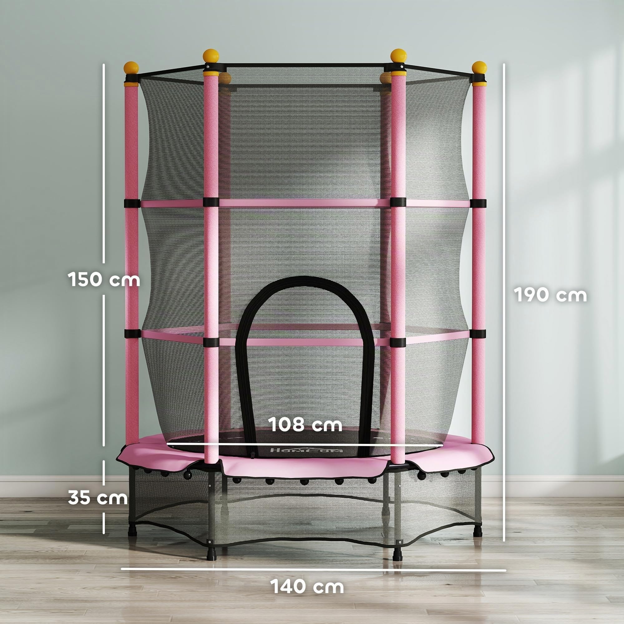 HOMCOM Kindertrampolin Ø140 cm, Trampolin mit Sicherheitsnetz, Randabdeckung, Gartentrampolin für Kinder 3-10 Jahre, bis 50 kg belastbar