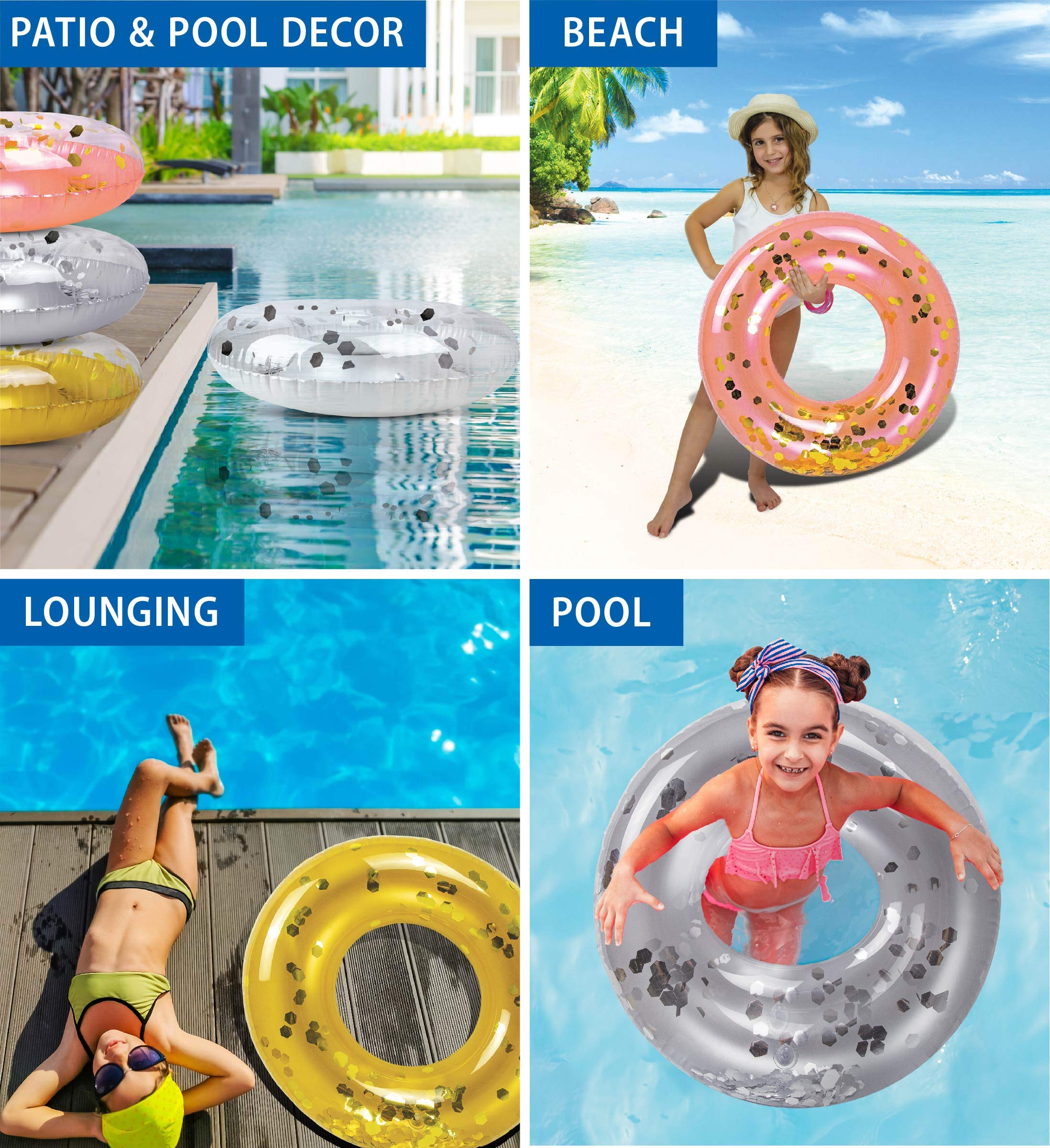 CoTa Global Flotador inflable para alberca, tubo de confeti, anillo de natación de alta calidad, flotador de vinilo resistente para la playa, fiesta, vacaciones, resistente a los rayos UV, fiesta en