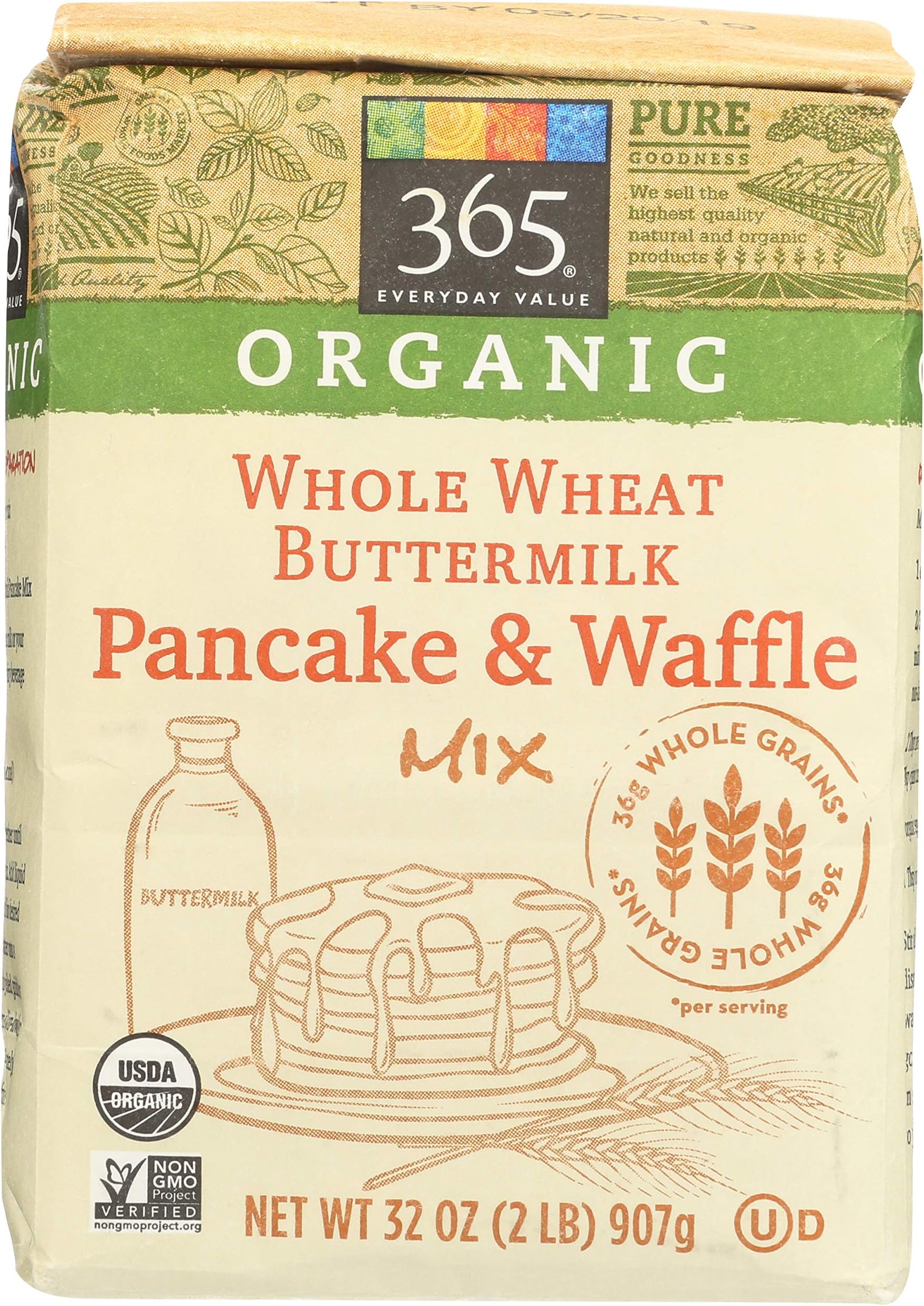365 Everyday Value, Organic Whole Wheat Buttermilk Pancake & Waffle Mix, 2 Pound