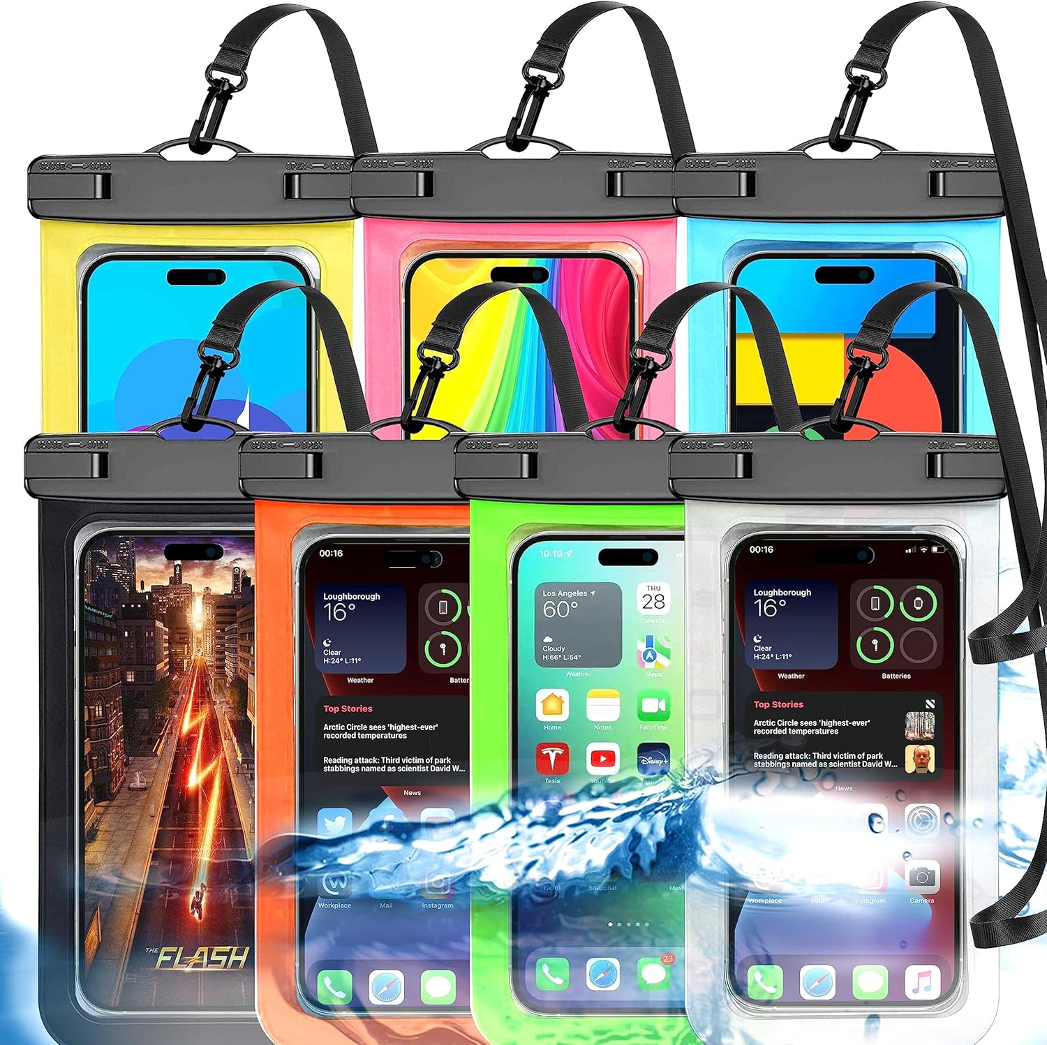 7 Pack Multicolor Universal Waterproof Phone Pouch, Large