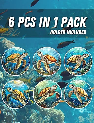 Miniatura 5 de Onebttl Juego de 6 posavasos de regalo de tortugas marinas, cerámica, con caja de regalo, absorbente con base de corcho, regalos para amantes de las