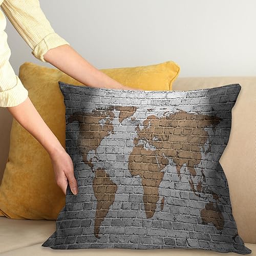 Miniatura 2 de Ambesonne Wanderlust - Funda de cojín con diseño de mapa del mundo en la pared de ladrillo antiguo, países continentes envejecidos, vintage, áspero,
