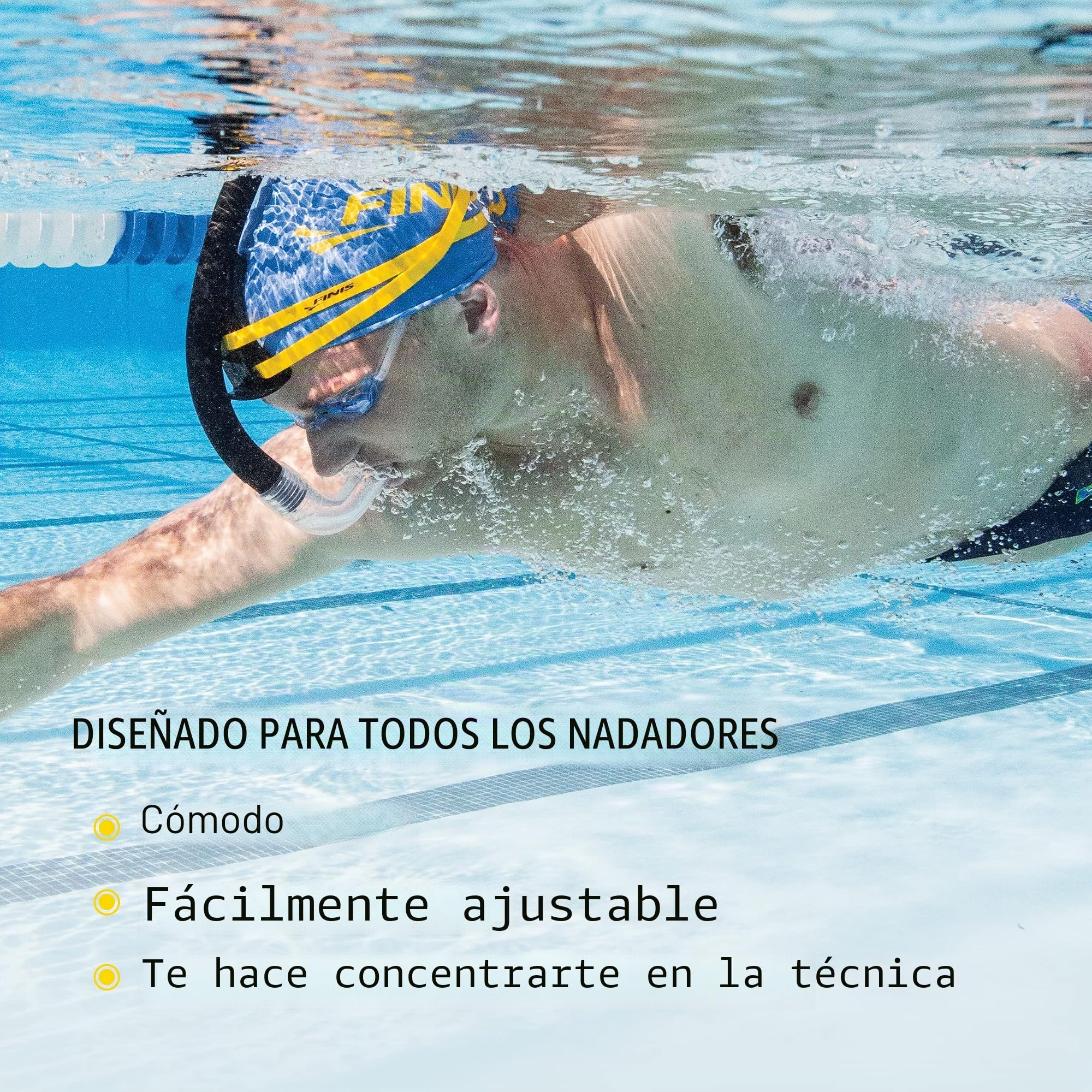 Finis Snorkel de Estabilidad para Nadadores - Sin Soporte - Snorkel de Entrenamiento de Natación Frontal - Ajuste Ajustable - Boquilla de Silicona