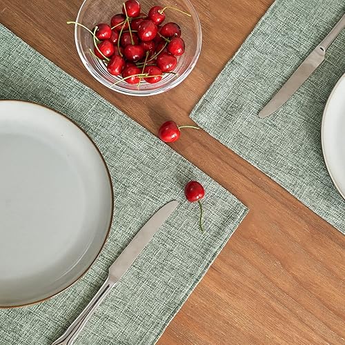 Miniatura 3 de jinchan Juego de 4 manteles individuales de lino sintético, tela texturizada de arpillera, resistentes, manteles individuales para comedor,