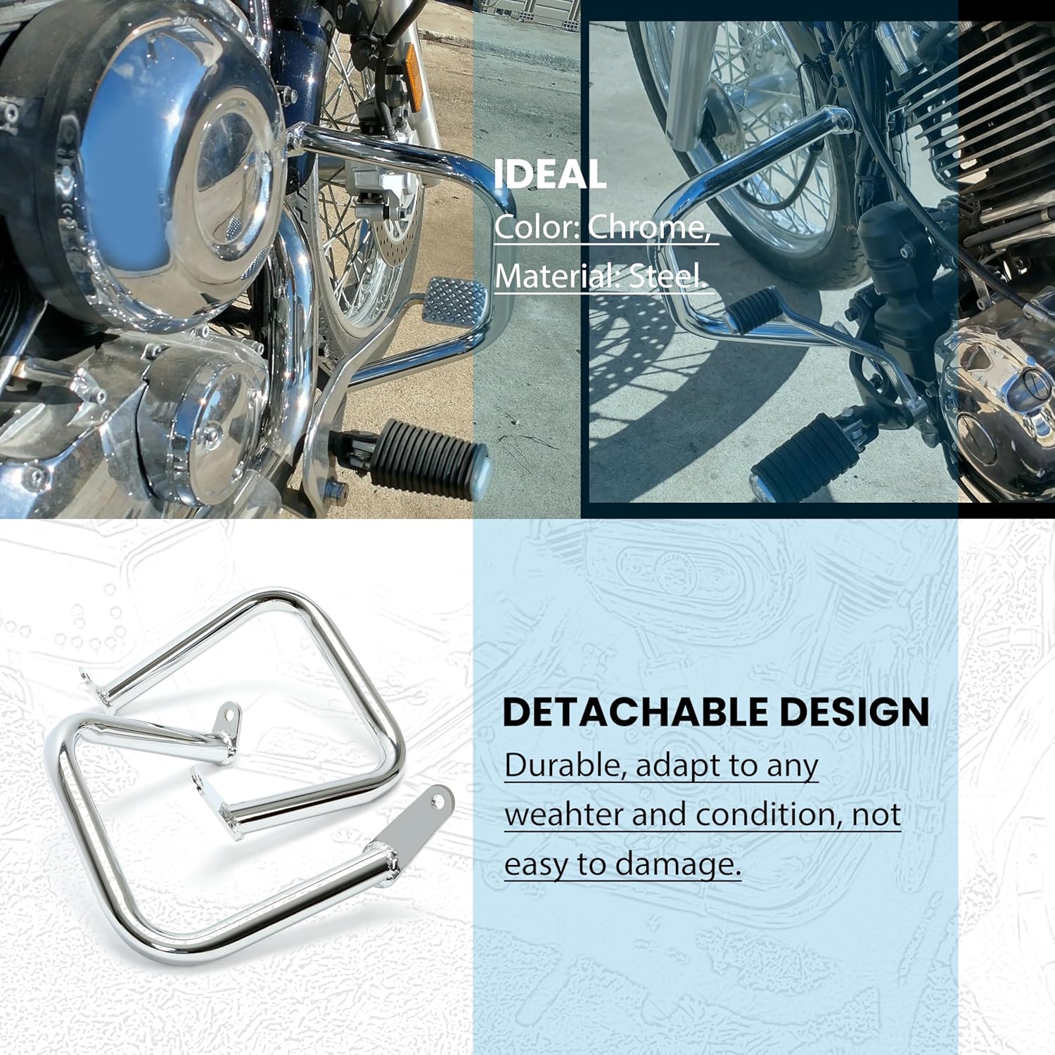 KUAFU Chrome Engine Guard Highway Crash Bar Compatible with 1997-2016 Yamaha XVS650 Custom and Classic V-Star Dragstar 400 650