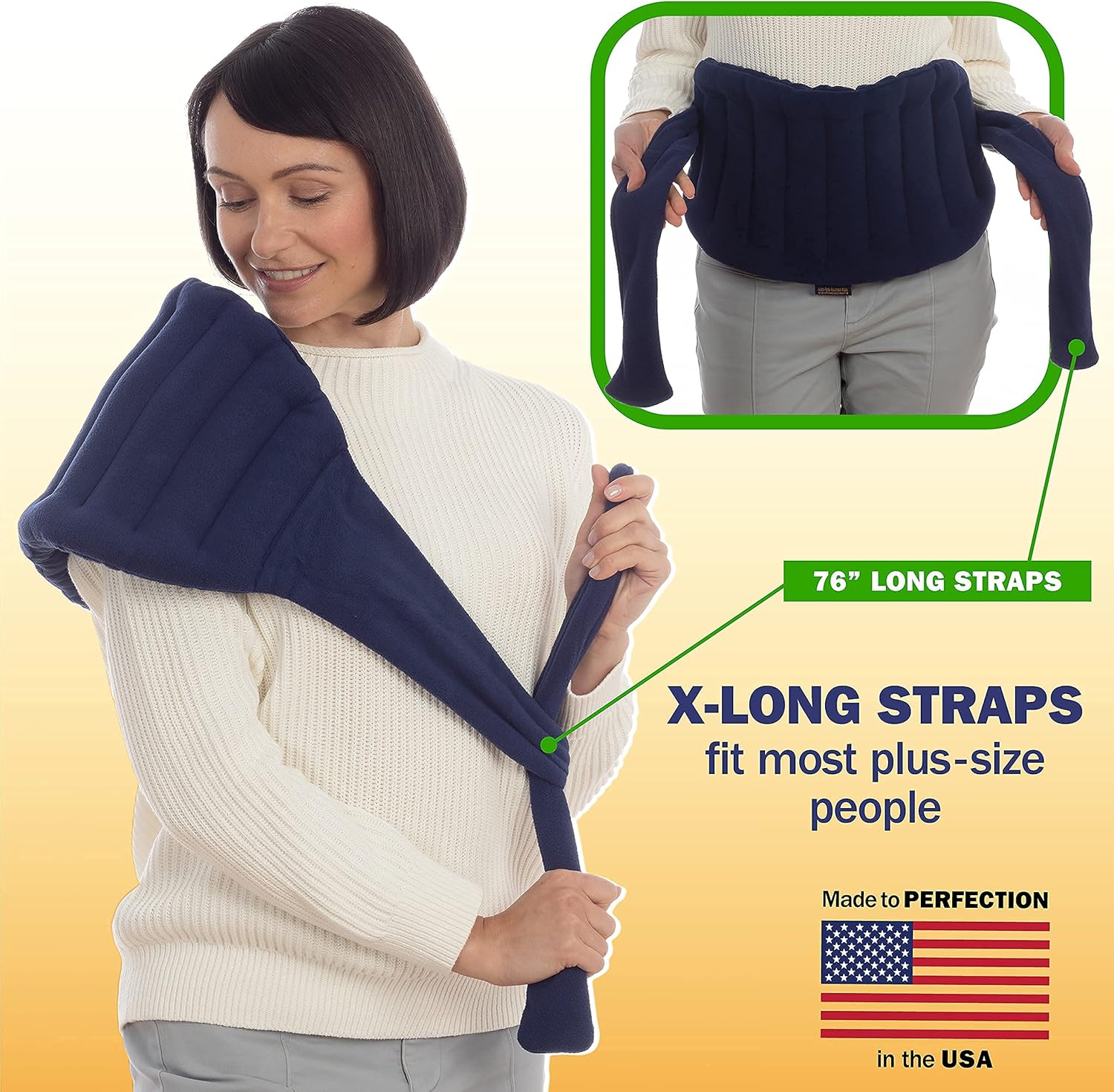 SunnyBay Lower Back Heating Pad & Straps – 78 in. Fleece Heat Wrap for Period Cramps; Anxiety; & Neck, Shoulder, Knee, & Back Pain Relief – Hot & Cold Therapy Microwave Body Warmer, Navy Blue : Health & Household