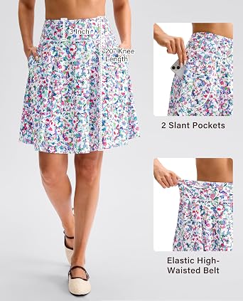 20'' Knee Length Skorts for Woman High Waisted Tennis Golf Skirt | Built-in Shorts, with 3 Pockets, Stretchy, Lightweight, Athletic, Pickleball, Casual, Travel