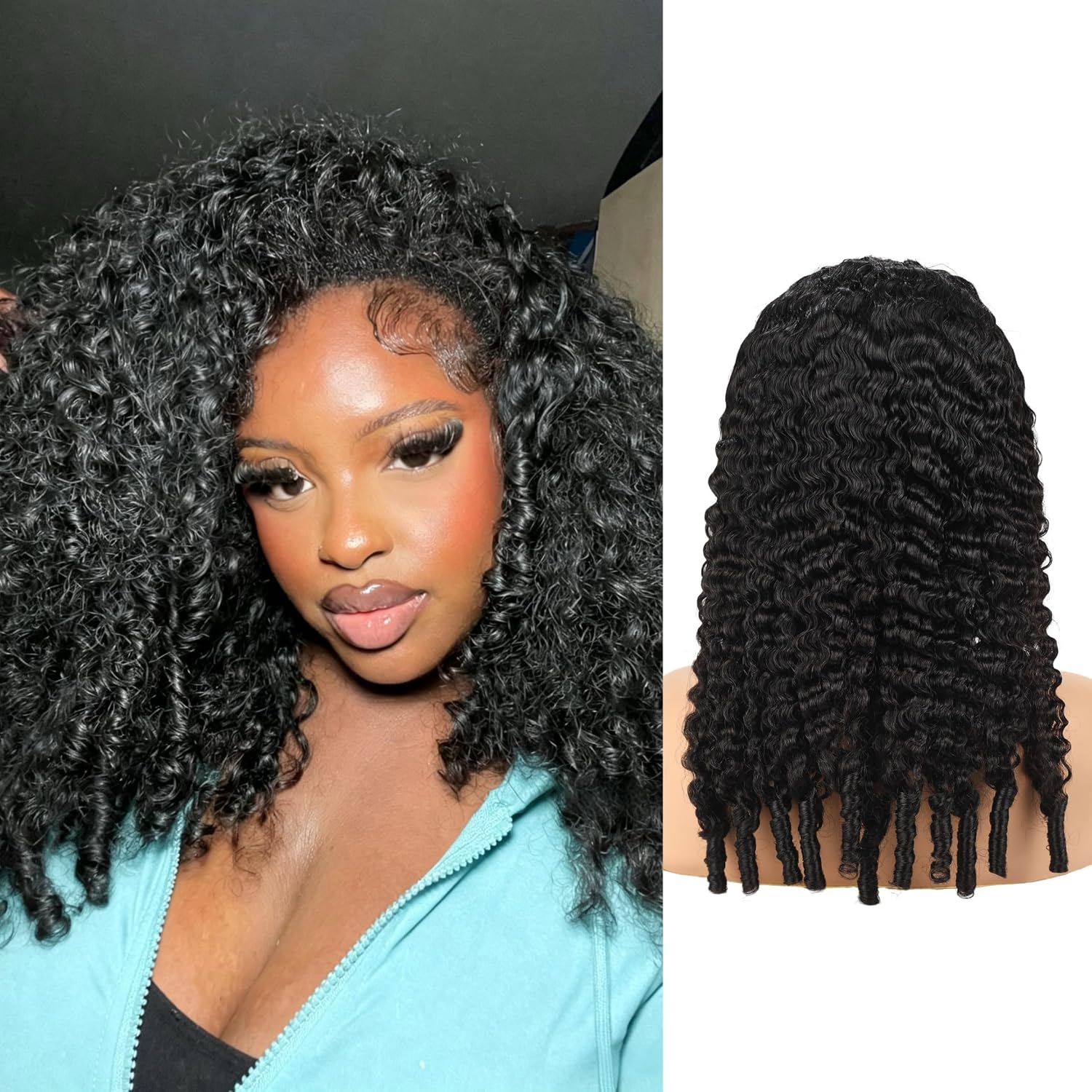 Half Wig Human Hair Burmese Curly Wig 20 Inch 200% Density with Spiral Curls End 3 In 1 Half Wig Seamless Flip Over Glueless Wigs for Women with Drawstring Beginner Friendly Natural Color