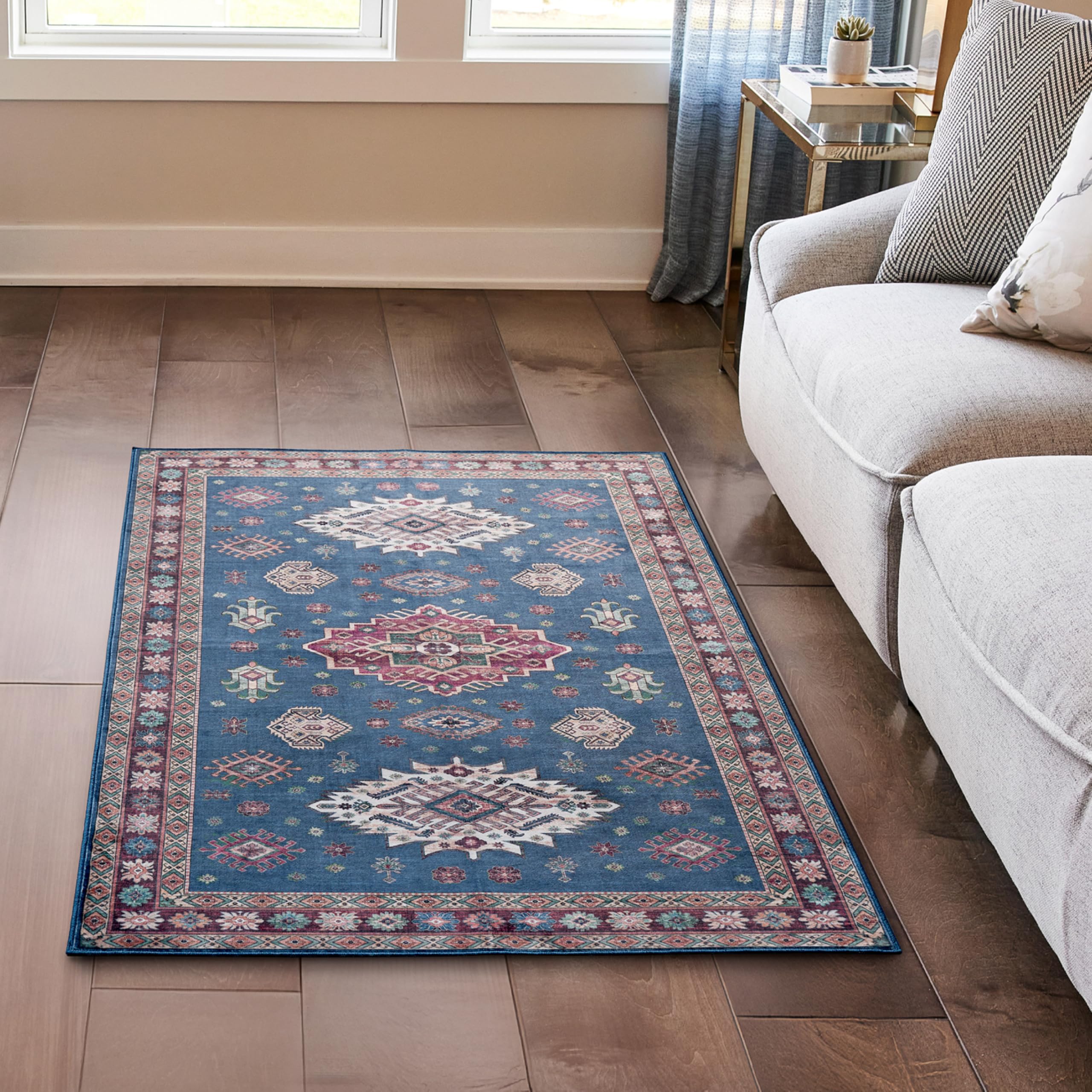 Wyatt &amp; Ash Dream Mink Washable Billie Navy/Red Medallion 3' x 5' Accent