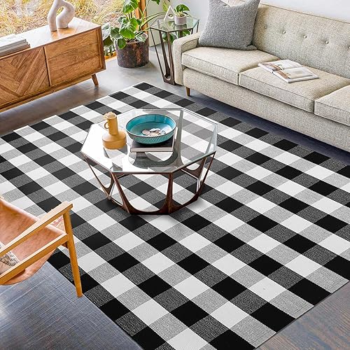 Vista 195 de KILOCOCO Alfombra de rayas beige de 2.3 x 3.6 pies para interiores y exteriores, alfombra tejida a mano de algodón lavable a rayas para puerta Rayas