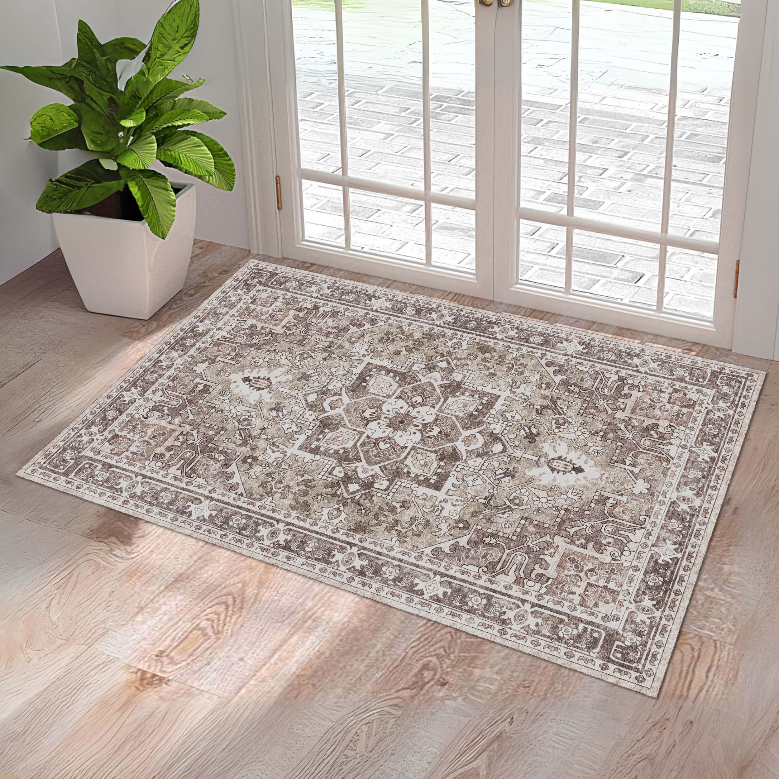 Washable Entryway Rug 3x5 | Non Slip Rug Runners for Hallways, Entryways, Kitchens, Bathrooms, Bedrooms | Ultra-Soft Flannel Carpet Kitchen Rug with