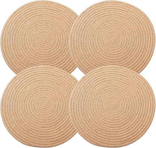 Miniatura 7 de Manteles individuales redondos tejidos, juego de 4 cargadores de placa de cuerda de yute natural, manteles individuales bohemios de 13 pulgadas,