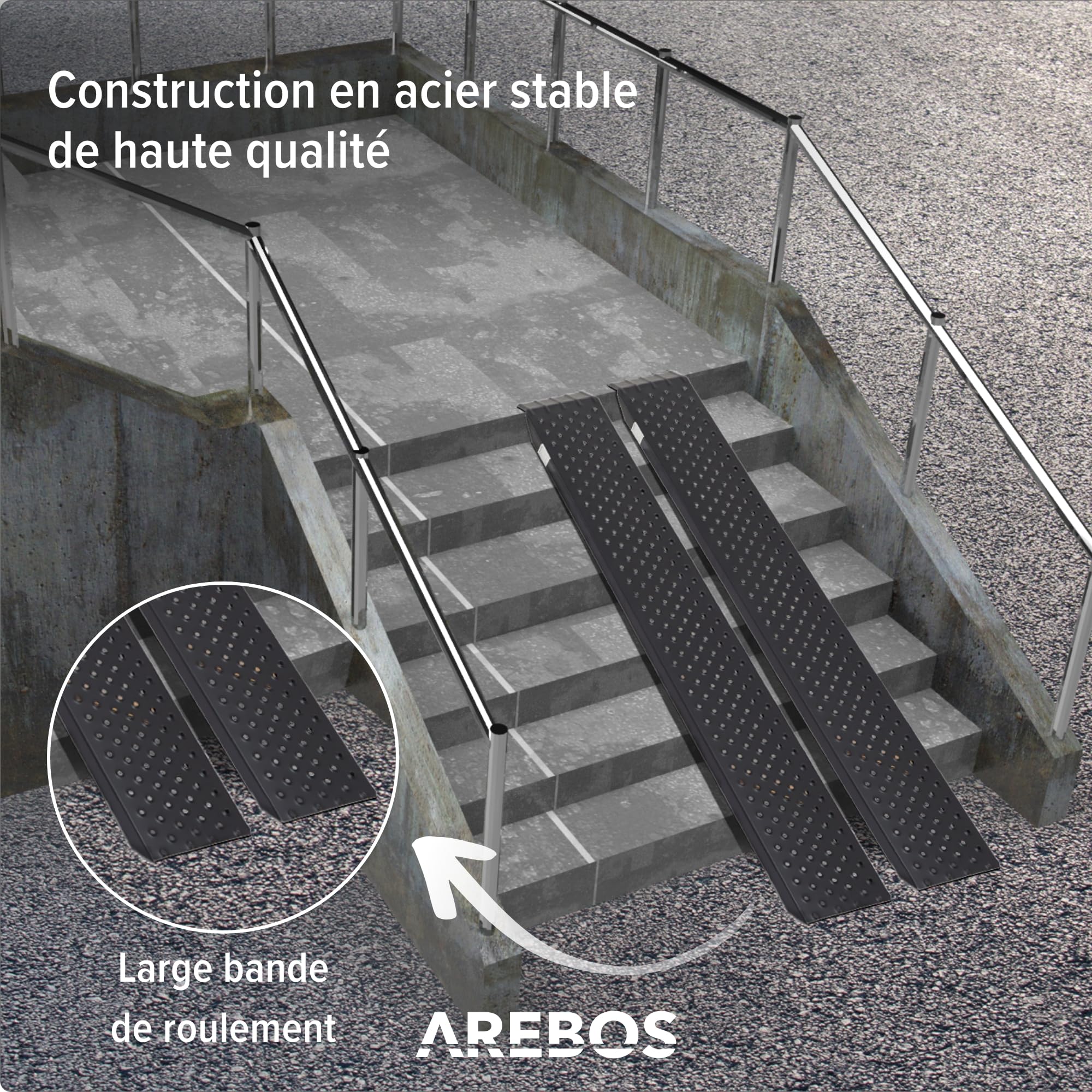 Arebos 2X Rails d'accès | Rails de Chargement Moto | Rail de Chargement Acier galvanisé | 200kg par pièce, 400kg par Paire | Rampes d'accès Moto ATV Quad Voiture Rampe de Chargement Voiture