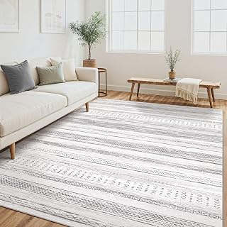 Tortania Area Rug Living Room Rugs - 5x8 Washable Large Soft Neutral Boho Moroccan Bohemian Farmhouse Rug Indoor Floor Carpet for Bedroom Under Dining Table Home Office Decor - Light Grey