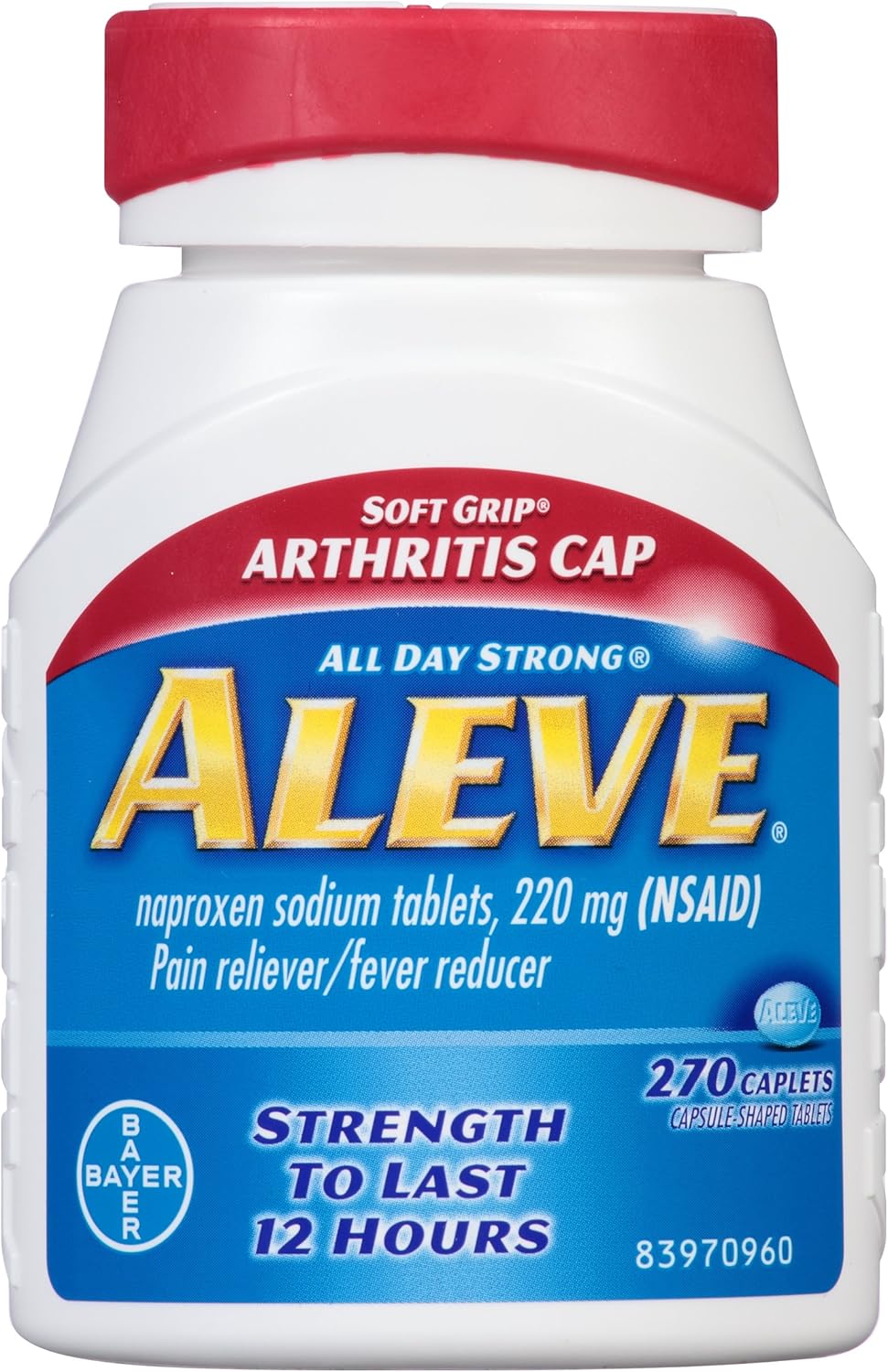 Aleve Soft Grip Arthritis Cap Caplets with Naproxen Sodium, 220mg (NSAID) Pain Reliever/Fever Reducer, 270 Count : Health & Household
