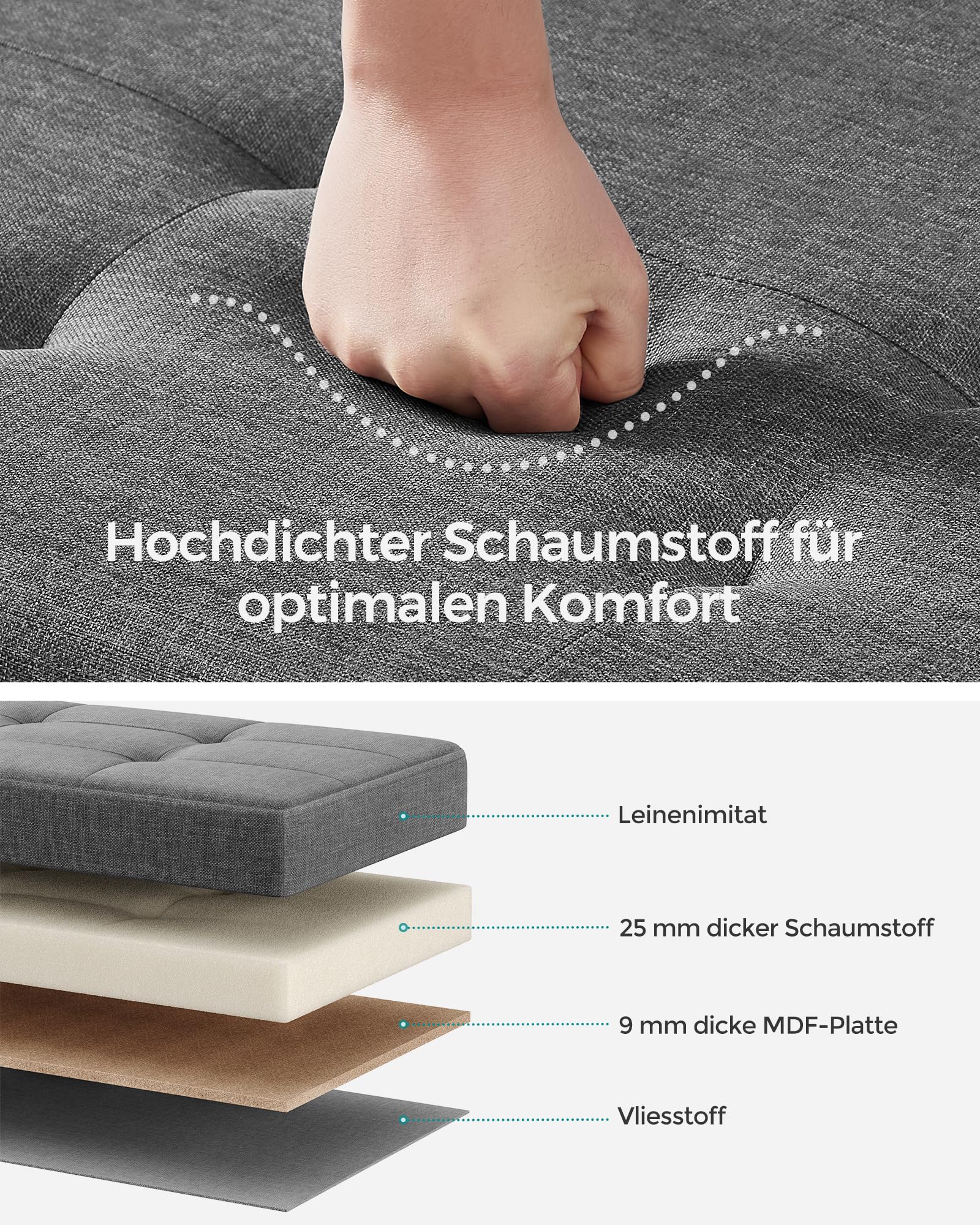 SONGMICS Sitzhocker mit Stauraum, klappbare Sitzbank mit Beinen, 38 x 110 x 40 cm Fußbank, Aufbewahrungsbox, bis 300 kg belastbar, für Wohnzimmer Schlafzimmer Flur, schiefergrau LSF018G11