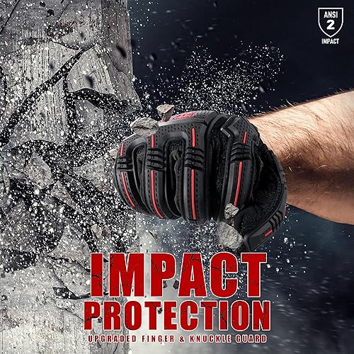Miniatura 4 de HANDLANDY Guantes de trabajo antivibración con agarre, acolchado SBR, guantes resistentes al impacto TPR, guantes de trabajo resistentes para hombre