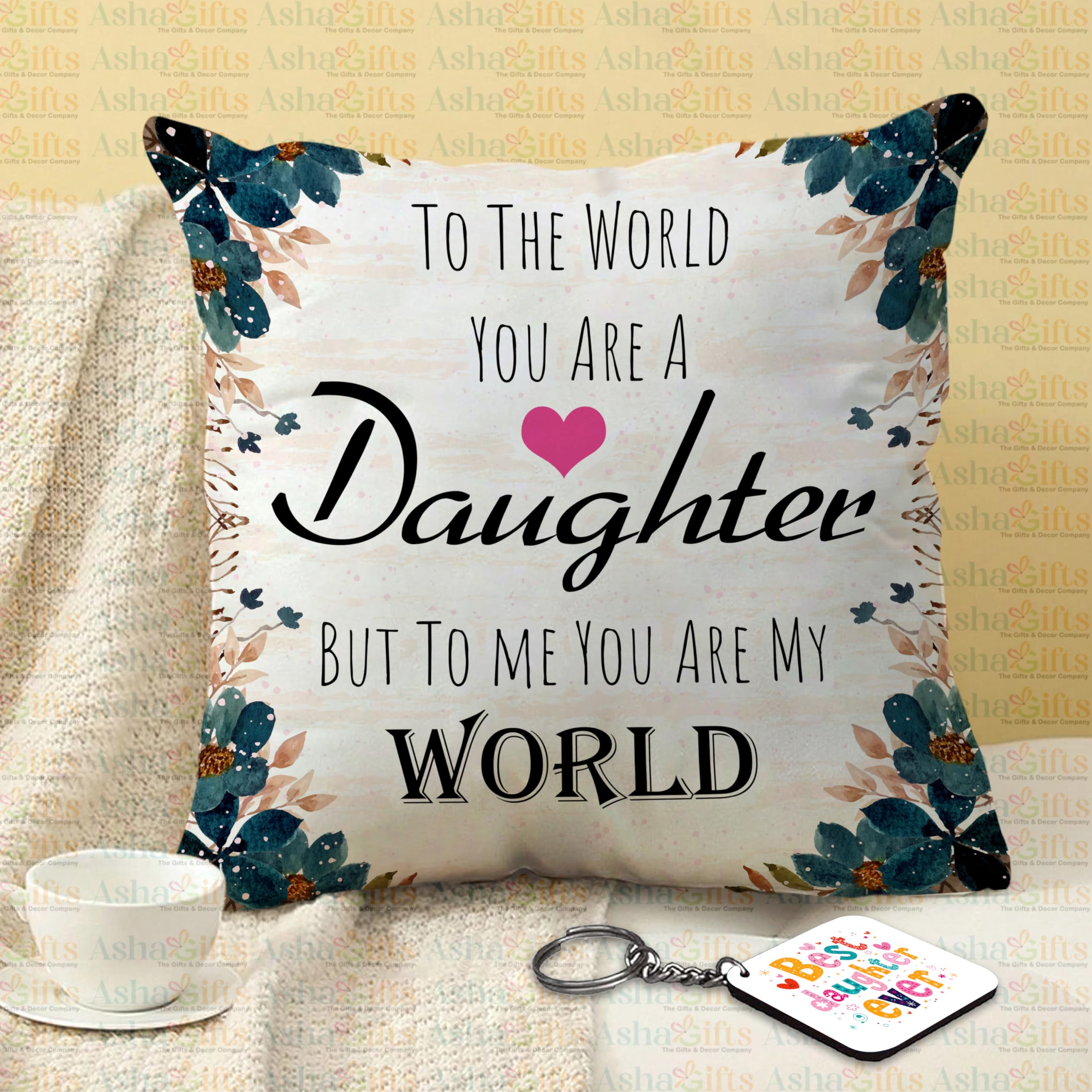 Gift for Daughter Birthday Special Birthday for Daughter Printed Cushion(12 inch X 12 inch with Filler with Keychian) Girls Pillow Daughters Day for Daughter and Girls (Daughter Pillow Key -2)-image-40
