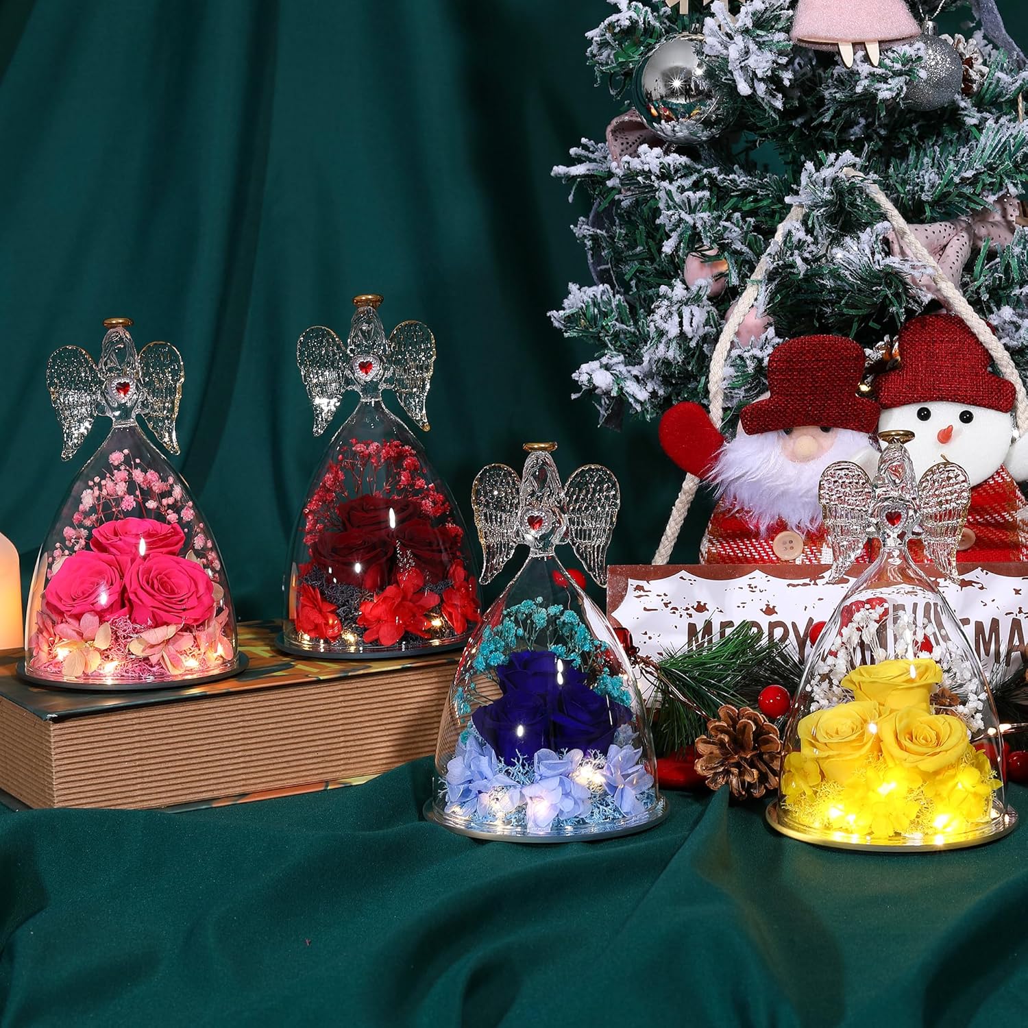 Mothers Day Rose Gifts for Women, Large Angel Figurines with Real Roses, Preserved Real Flower Rose for Her - Wine Red - Image 8