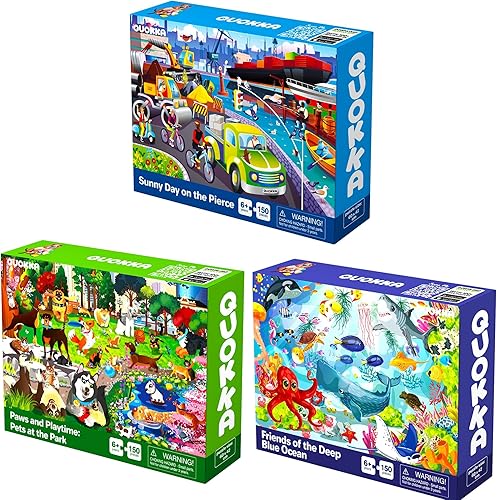 Miniatura 7 de QUOKKA Rompecabezas de suelo para niños de 8 a 10 años  3 x 150 piezas para niños de 4 a 6 años  Juguete para aprender océano, animales y vehículos